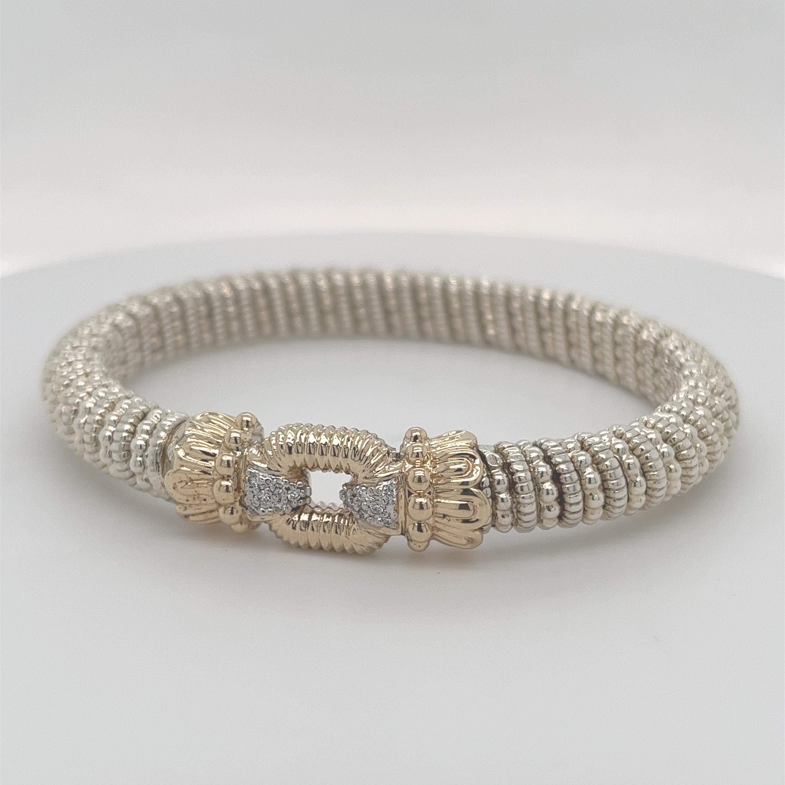 Vahan Hidden Clasp Bangle with Diamonds in 14K Yellow Gold and Silver For Sale 1