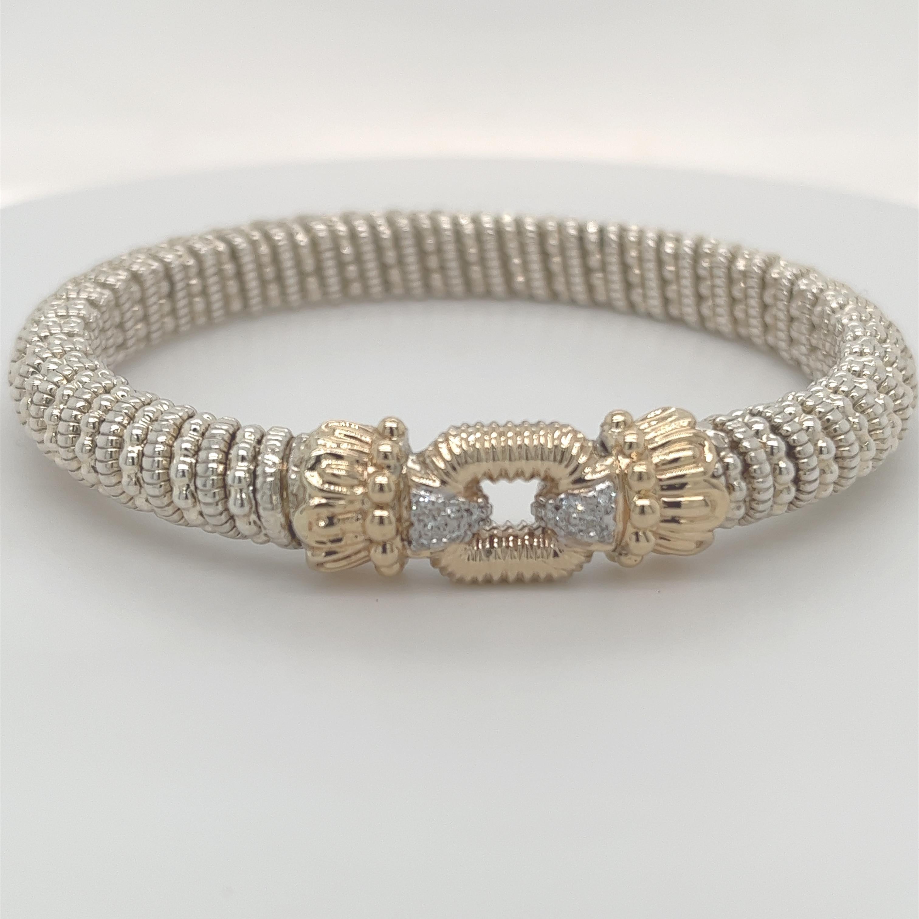 Vahan Hidden Clasp Bangle with Diamonds in 14K Yellow Gold and Silver For Sale 2