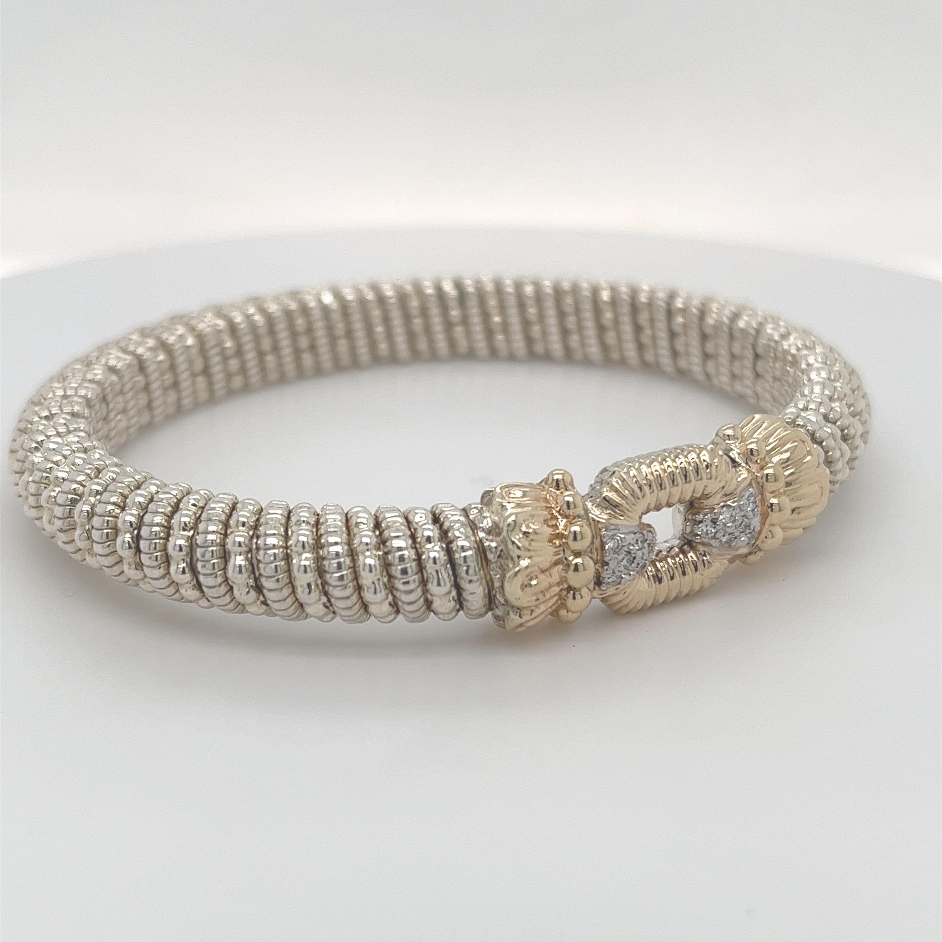 Vahan Hidden Clasp Bangle with Diamonds in 14K Yellow Gold and Silver For Sale 5