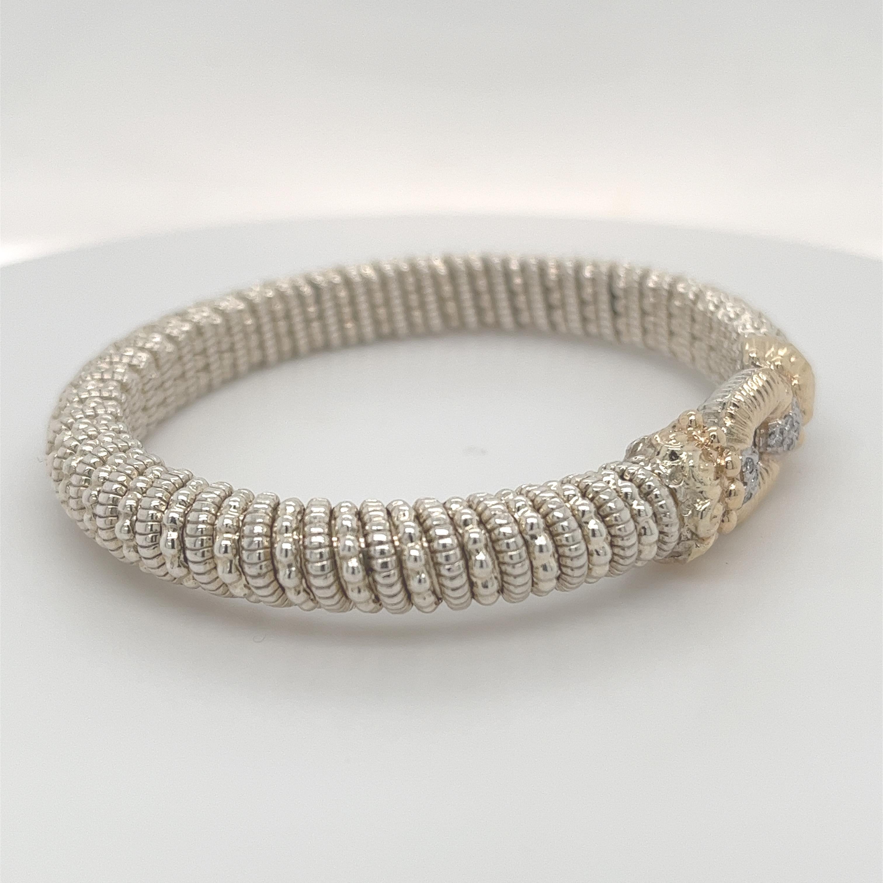 Vahan Hidden Clasp Bangle with Diamonds in 14K Yellow Gold and Silver For Sale 6