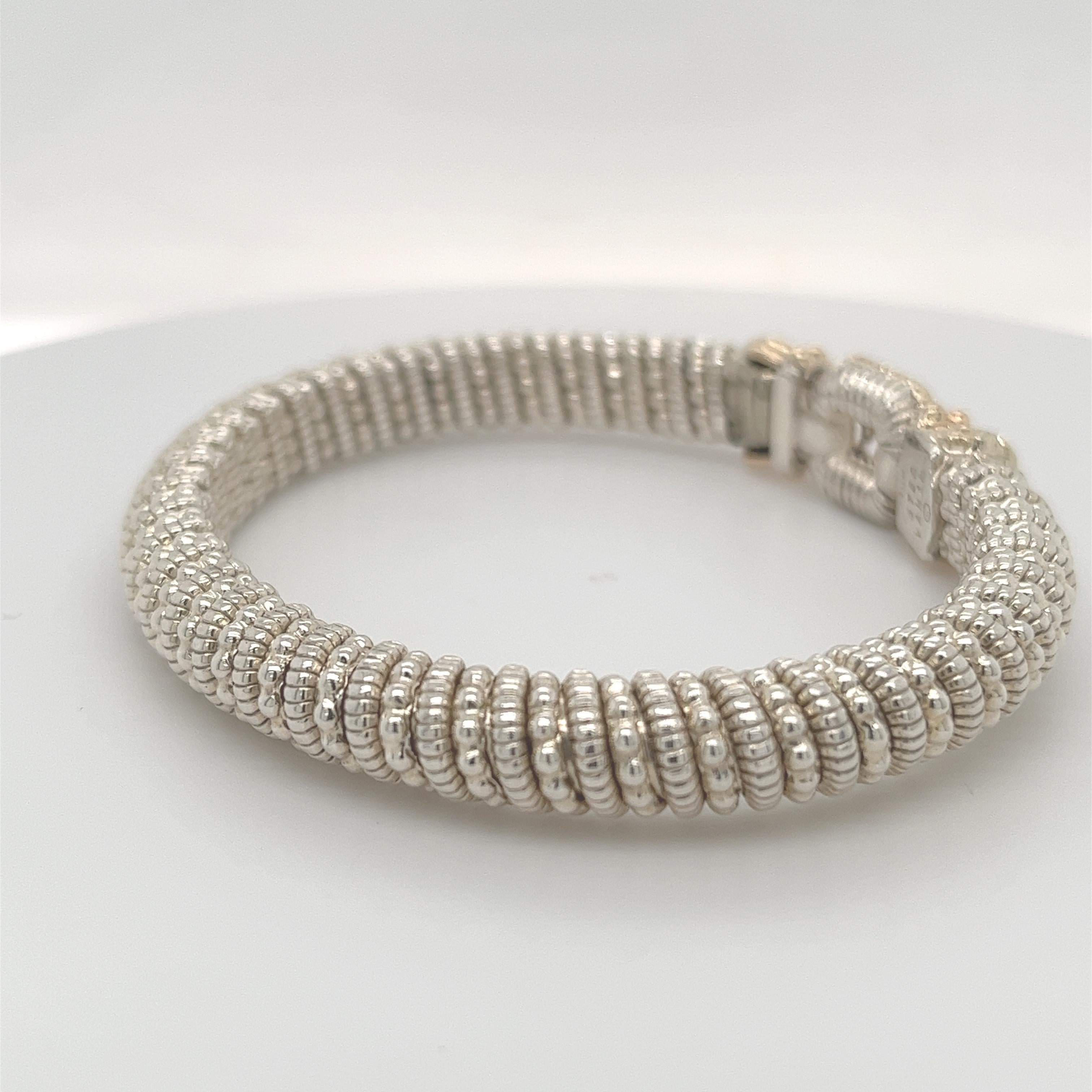Vahan Hidden Clasp Bangle with Diamonds in 14K Yellow Gold and Silver For Sale 8