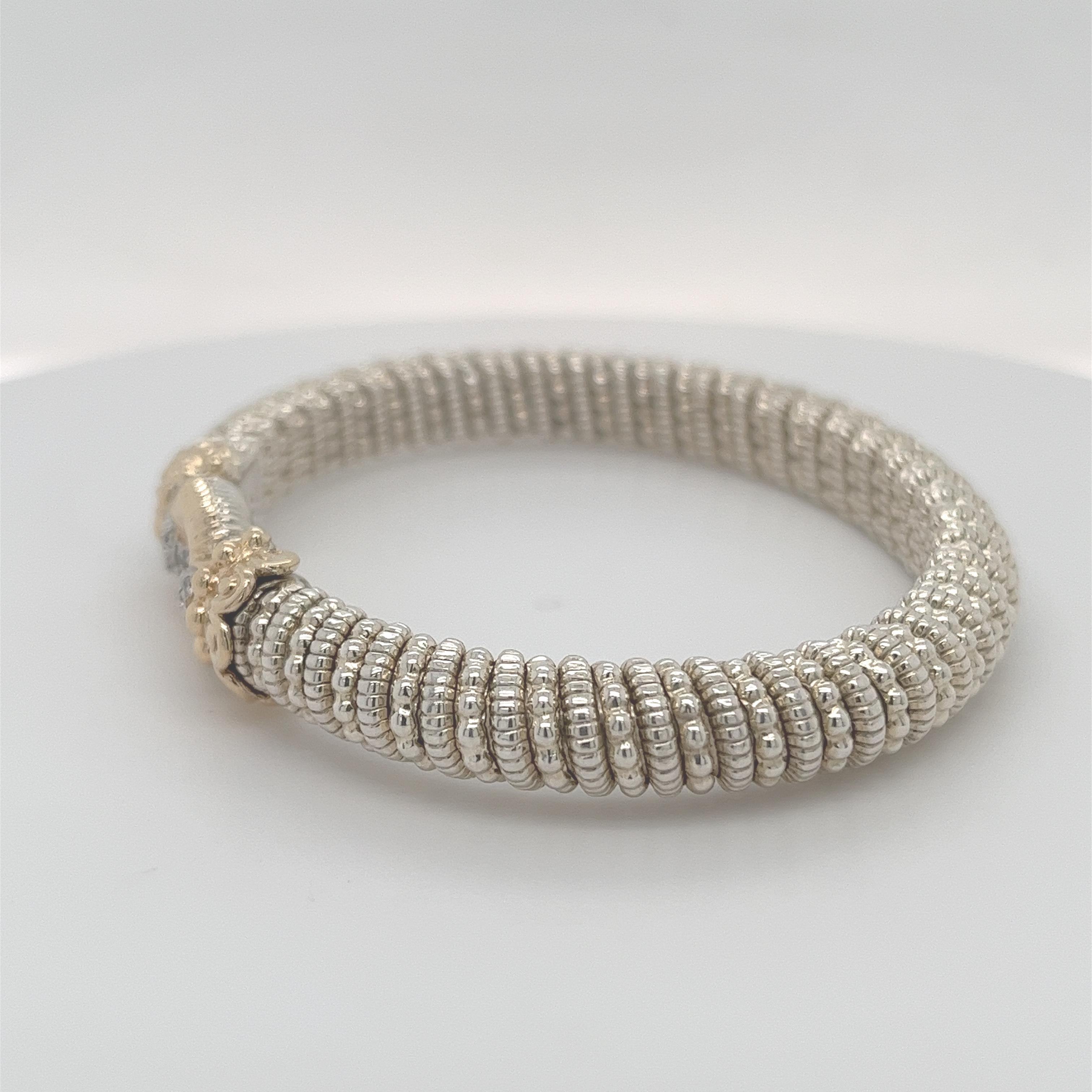 Modern Vahan Hidden Clasp Bangle with Diamonds in 14K Yellow Gold and Silver For Sale