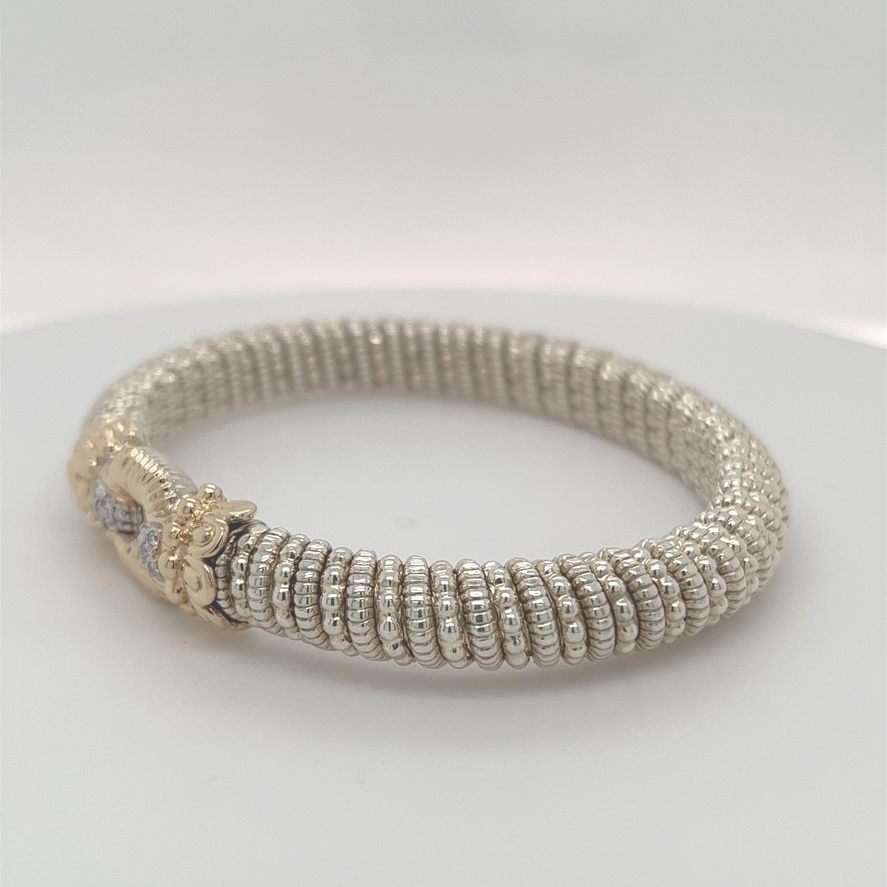 Brilliant Cut Vahan Hidden Clasp Bangle with Diamonds in 14K Yellow Gold and Silver For Sale