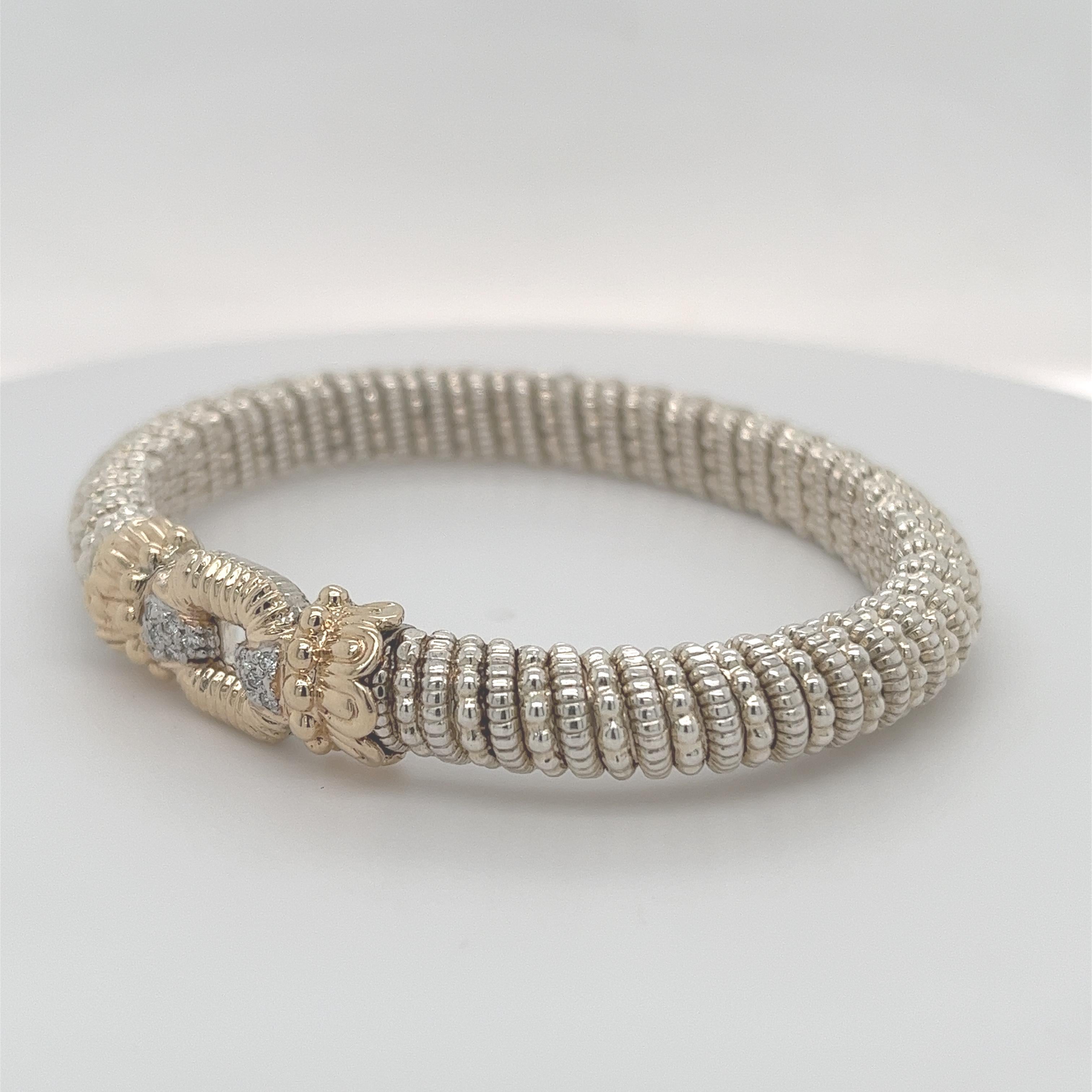 Vahan Hidden Clasp Bangle with Diamonds in 14K Yellow Gold and Silver In New Condition For Sale In Lumberton, TX