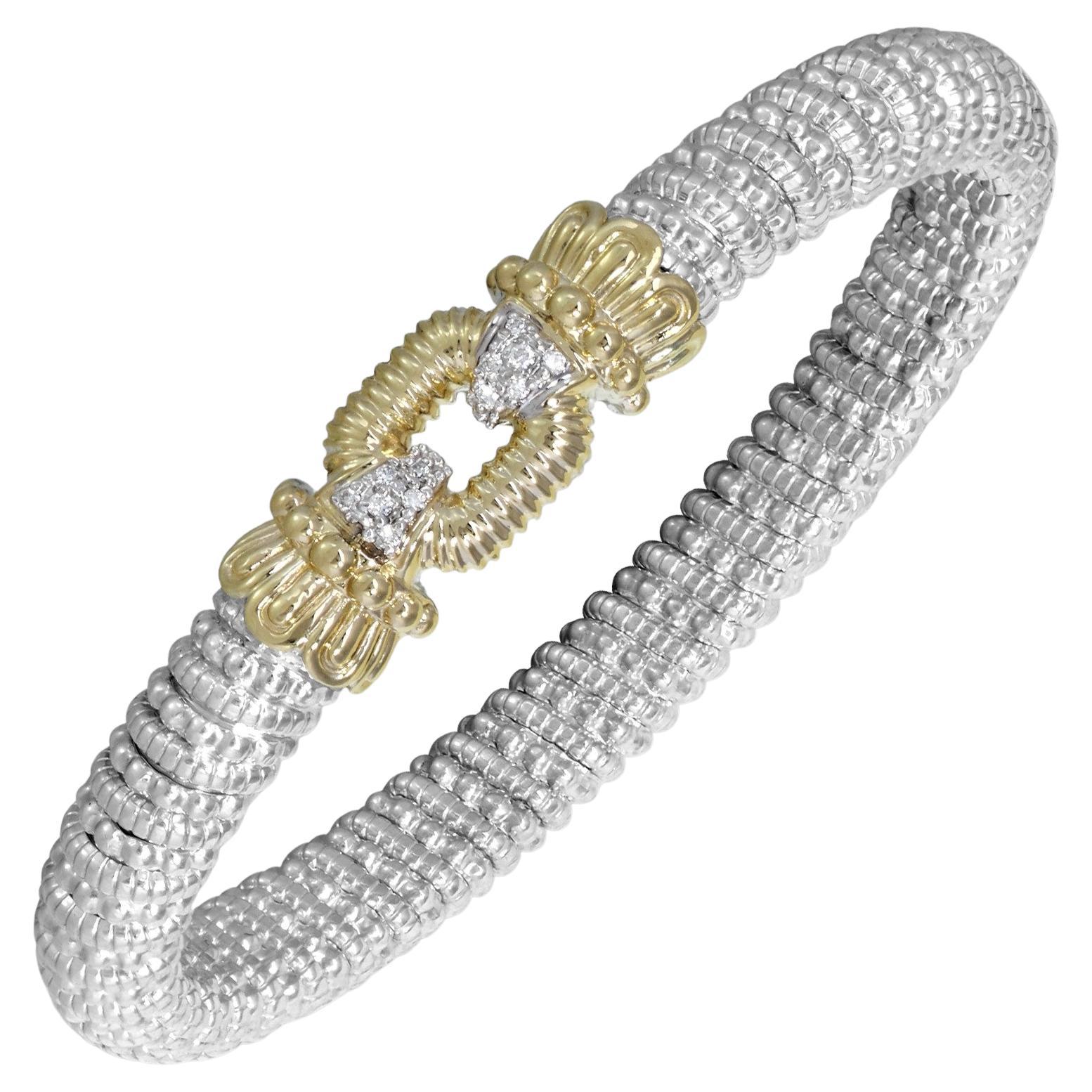 Vahan Hidden Clasp Bangle with Diamonds in 14K Yellow Gold and Silver For Sale