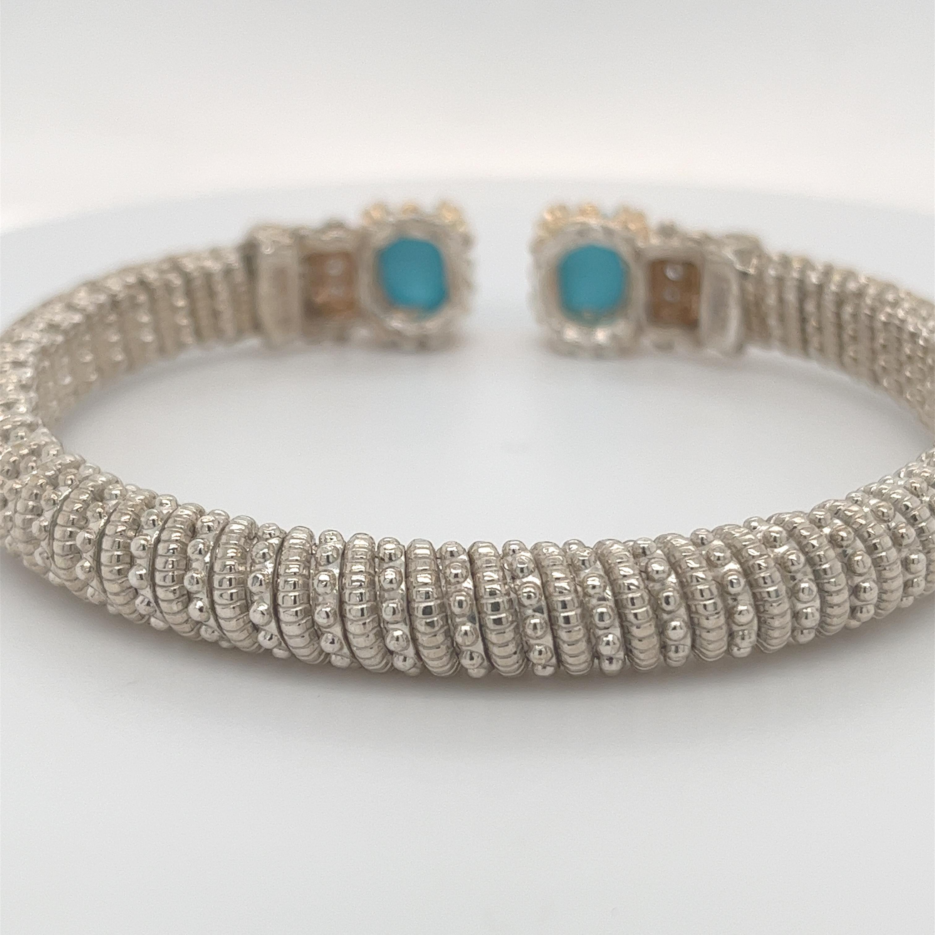 Vahan Open Bangle Bracelet Diamonds & Turquoise 14K Gold & Silver 7