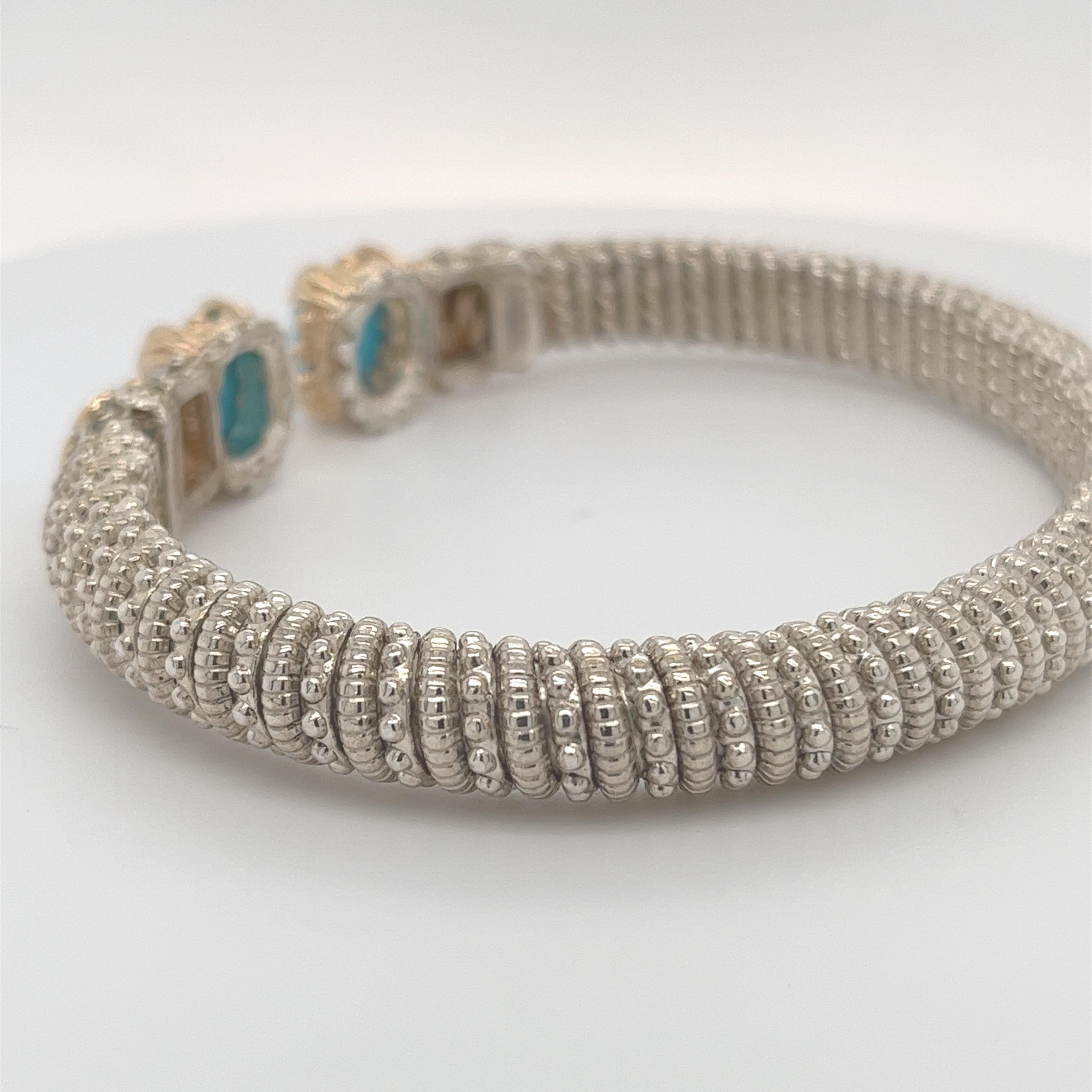 Vahan Open Bangle Bracelet Diamonds & Turquoise 14K Gold & Silver 8