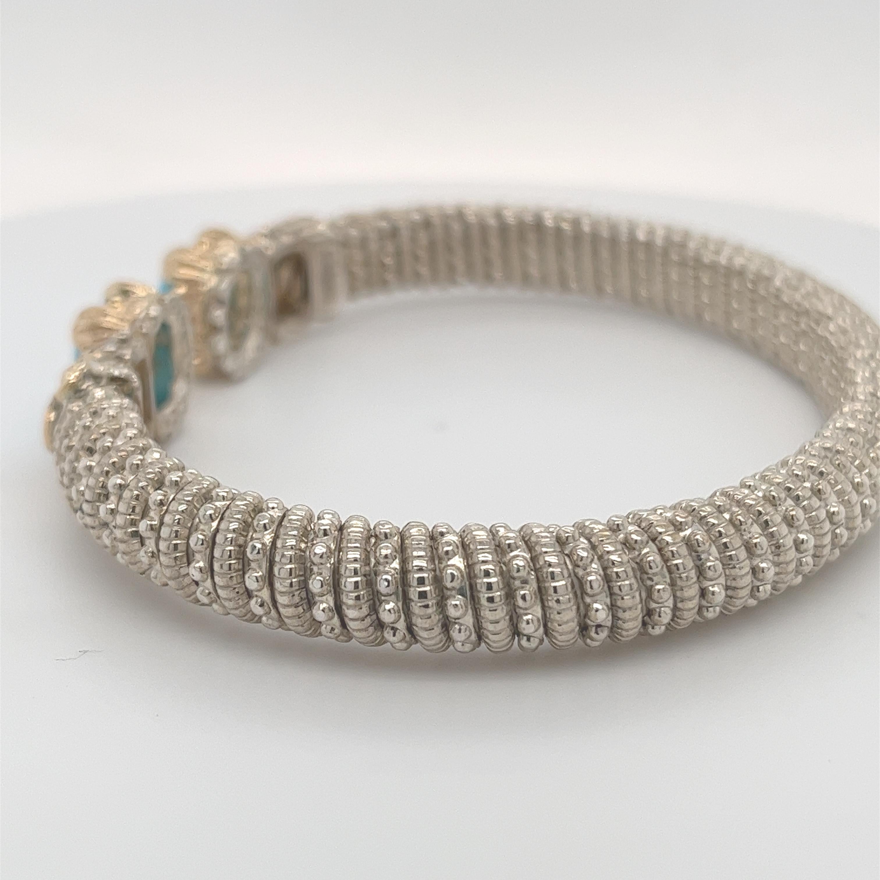 Vahan Open Bangle Bracelet Diamonds & Turquoise 14K Gold & Silver 9