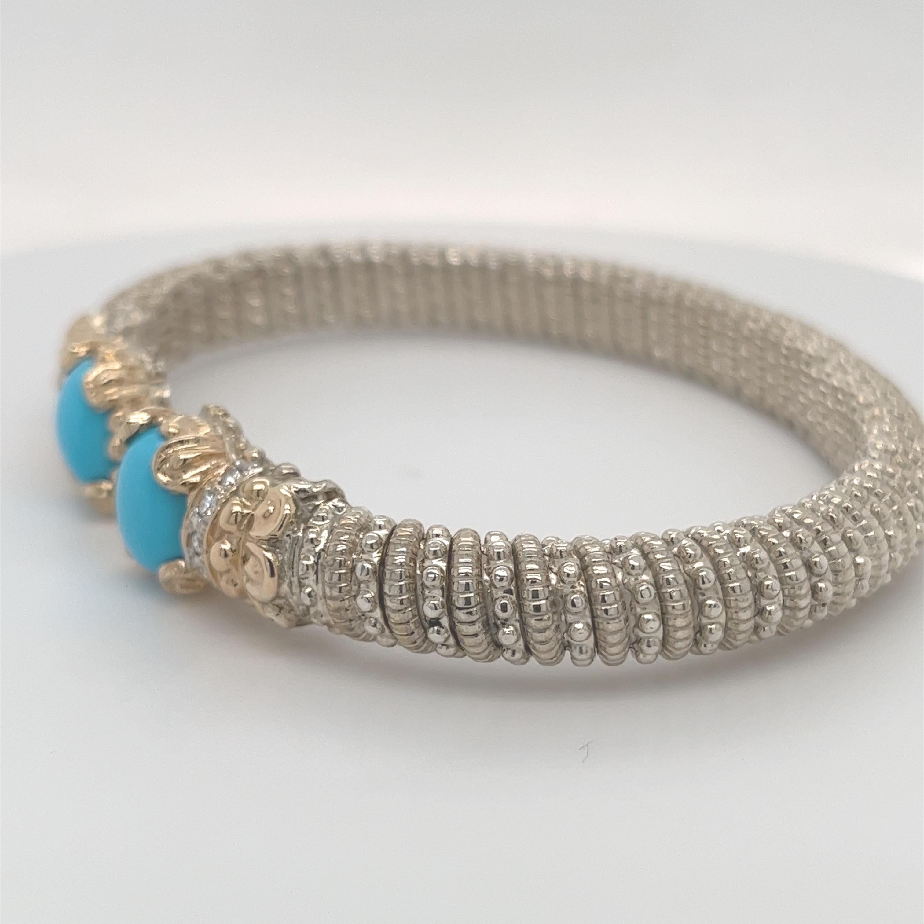 Vahan Open Bangle Bracelet Diamonds & Turquoise 14K Gold & Silver 10