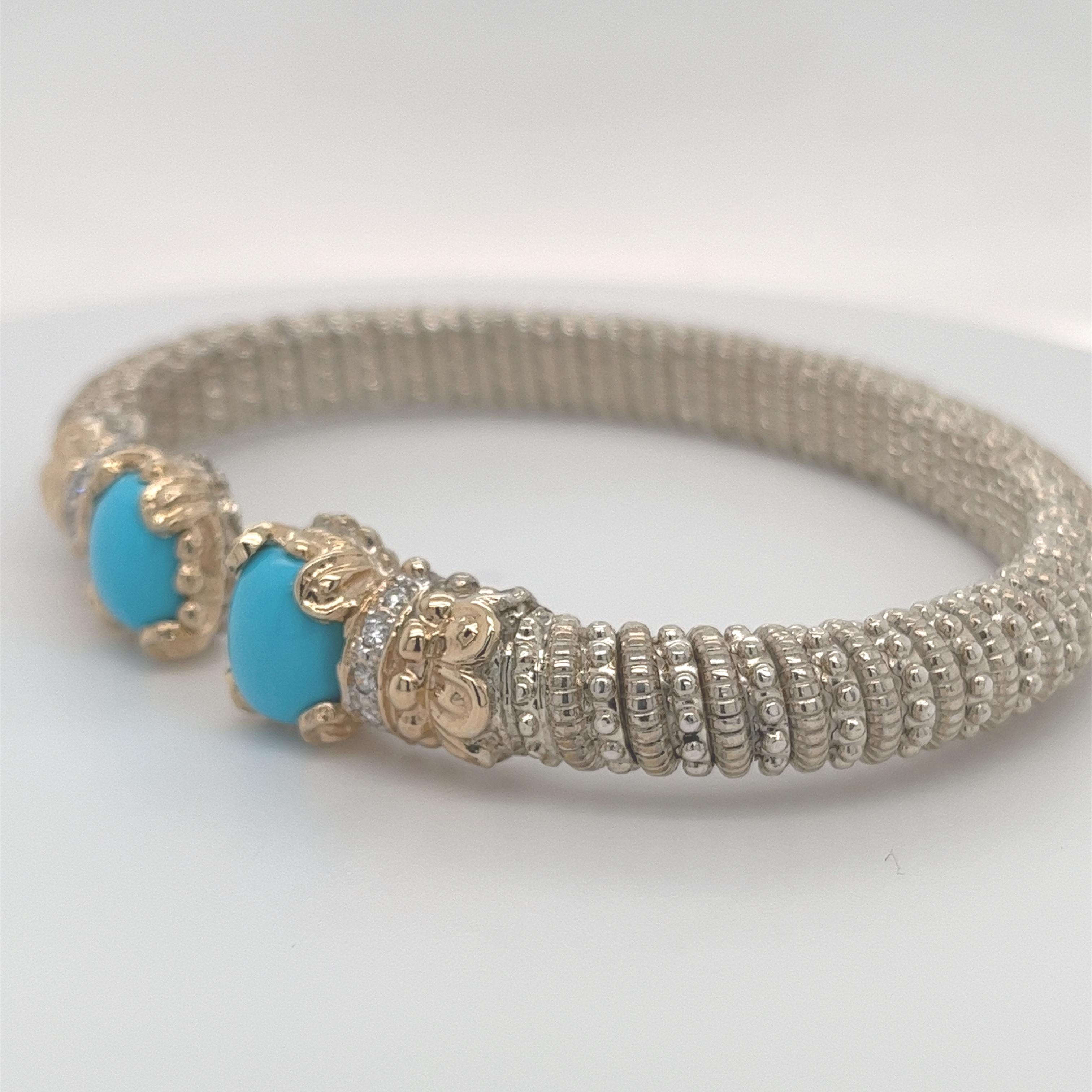 Vahan Open Bangle Bracelet Diamonds & Turquoise 14K Gold & Silver 11