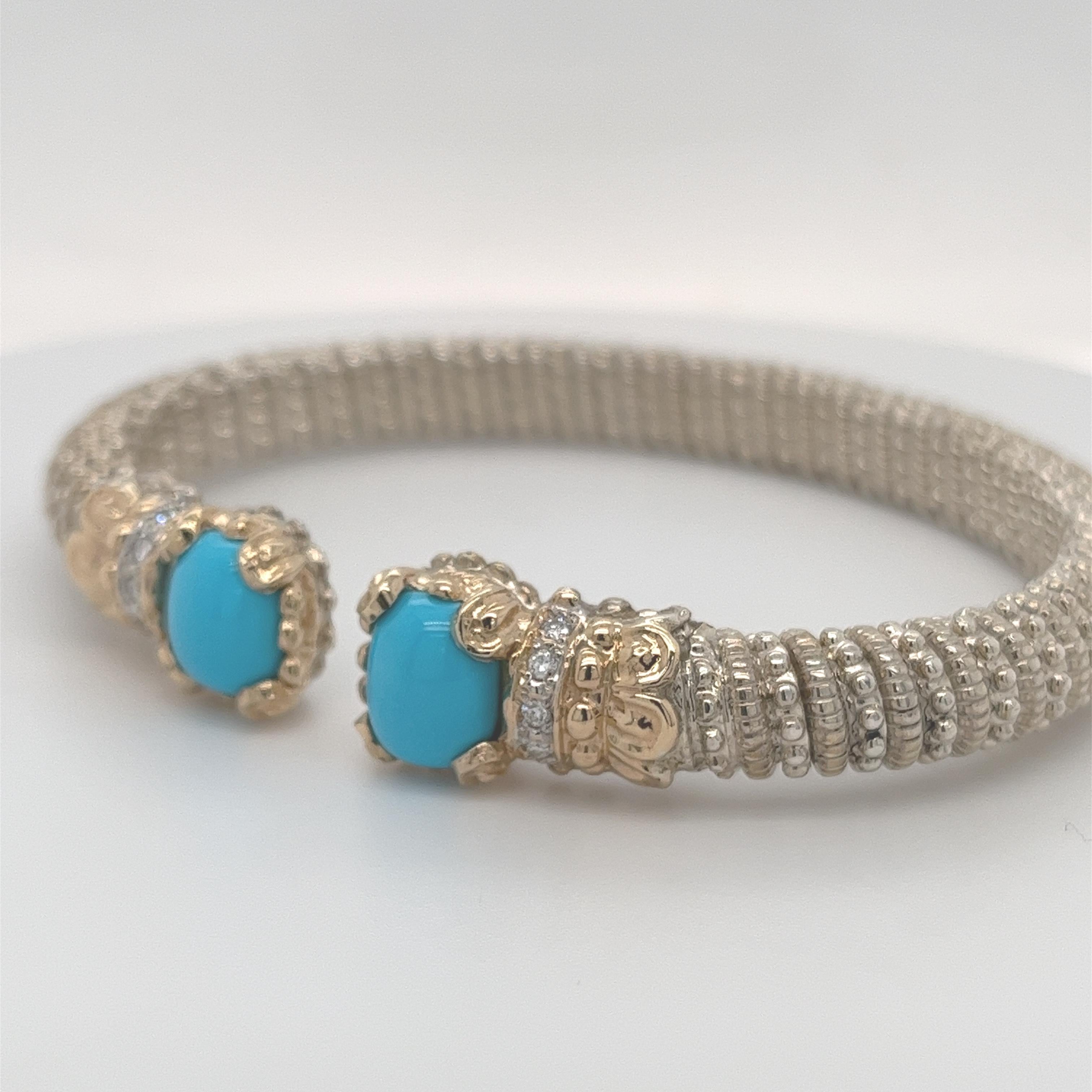 Vahan Open Bangle Bracelet Diamonds & Turquoise 14K Gold & Silver 12