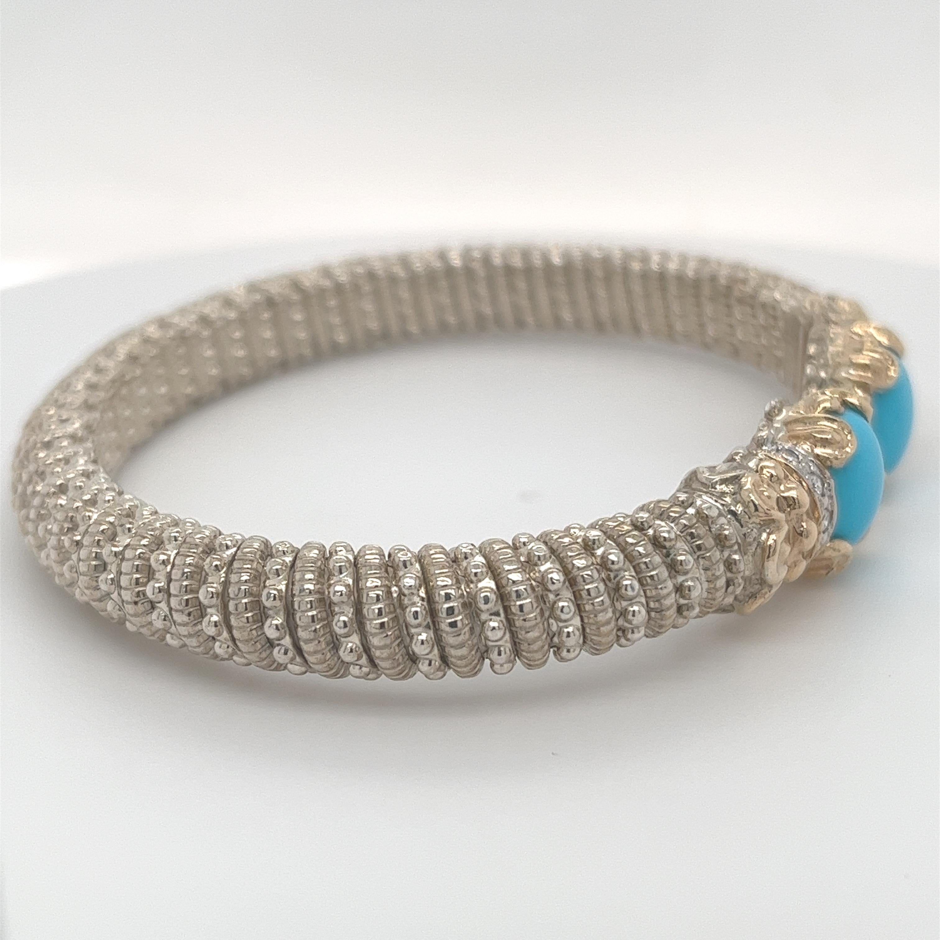 Vahan Open Bangle Bracelet Diamonds & Turquoise 14K Gold & Silver 2