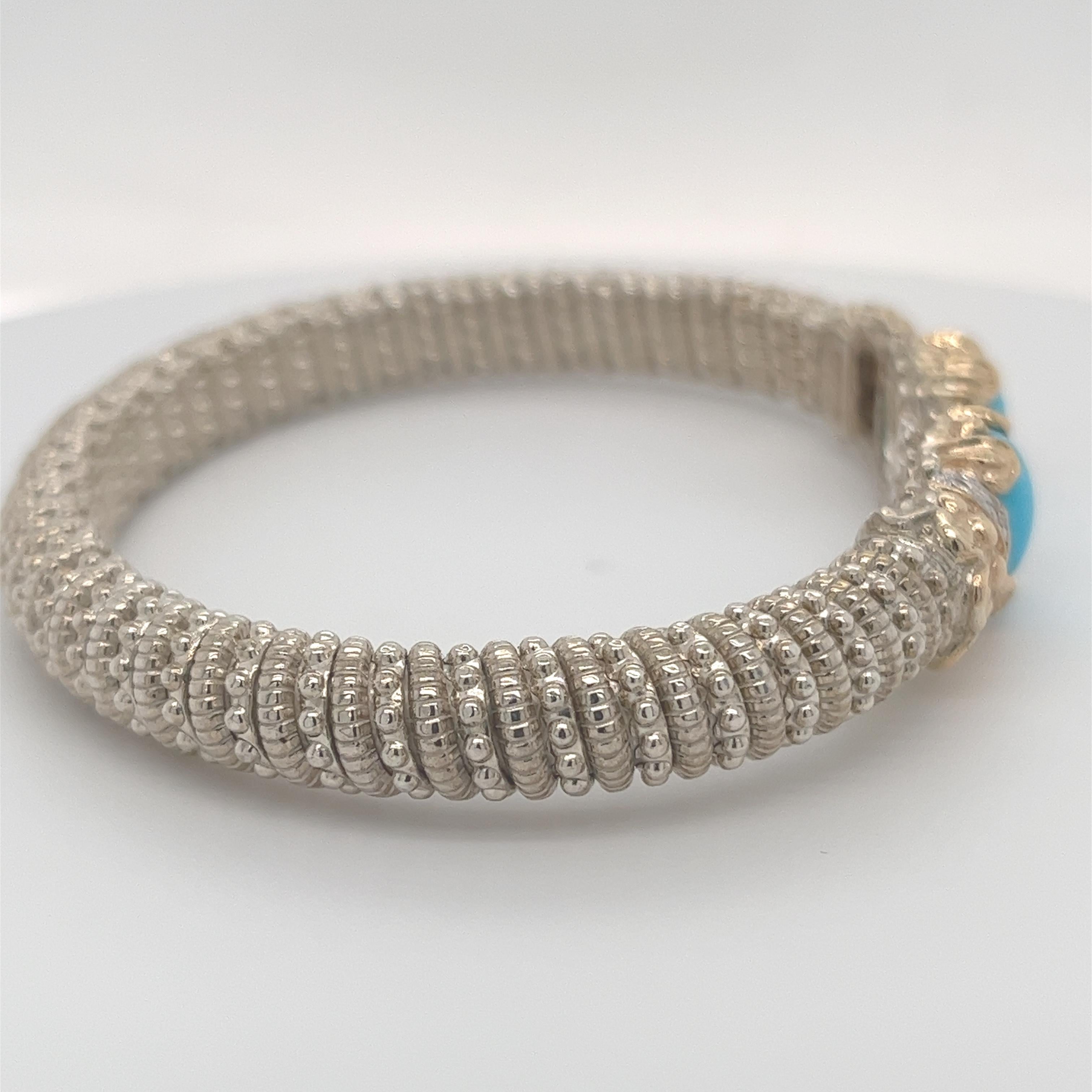 Vahan Open Bangle Bracelet Diamonds & Turquoise 14K Gold & Silver 3