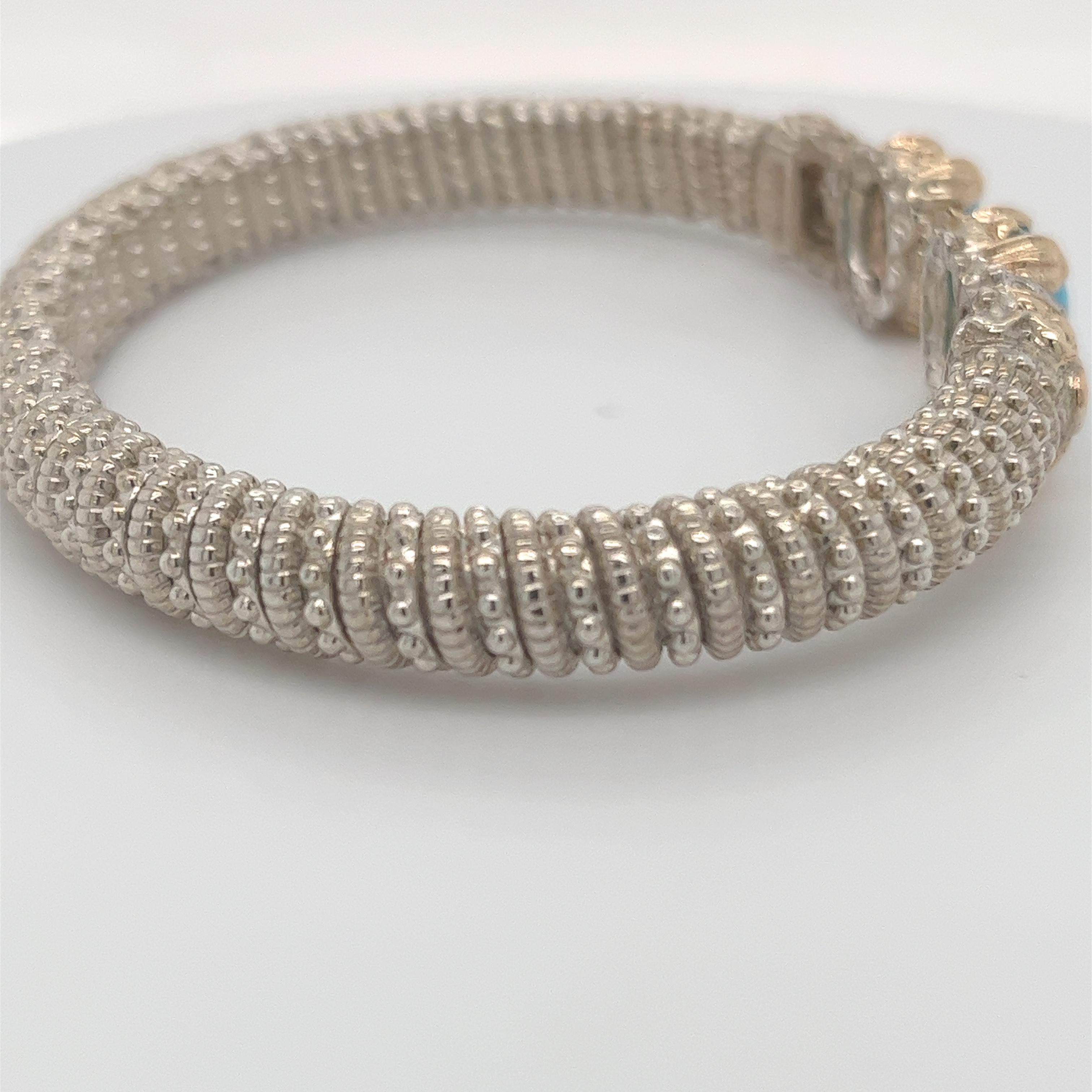 Vahan Open Bangle Bracelet Diamonds & Turquoise 14K Gold & Silver 4