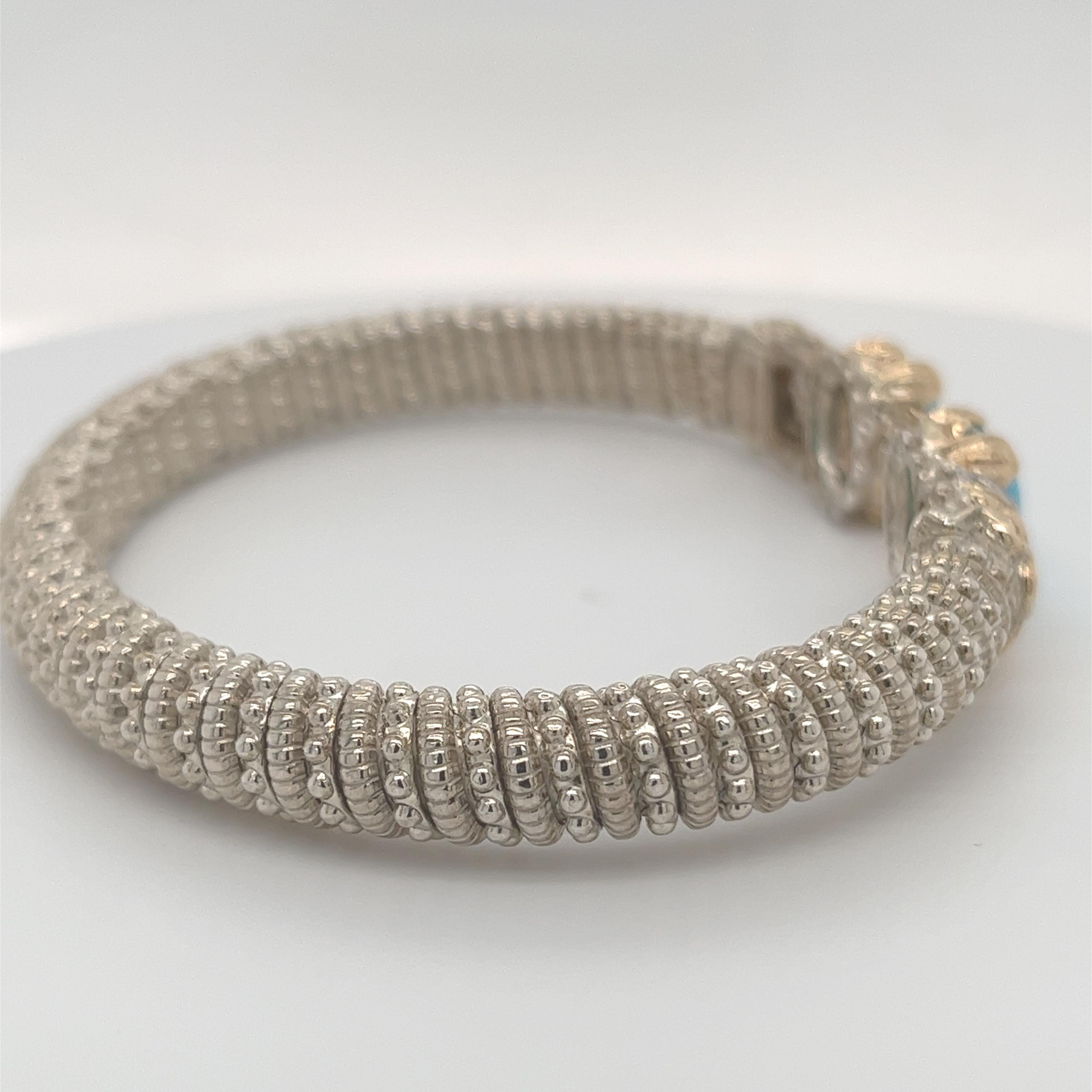 Vahan Open Bangle Bracelet Diamonds & Turquoise 14K Gold & Silver 5