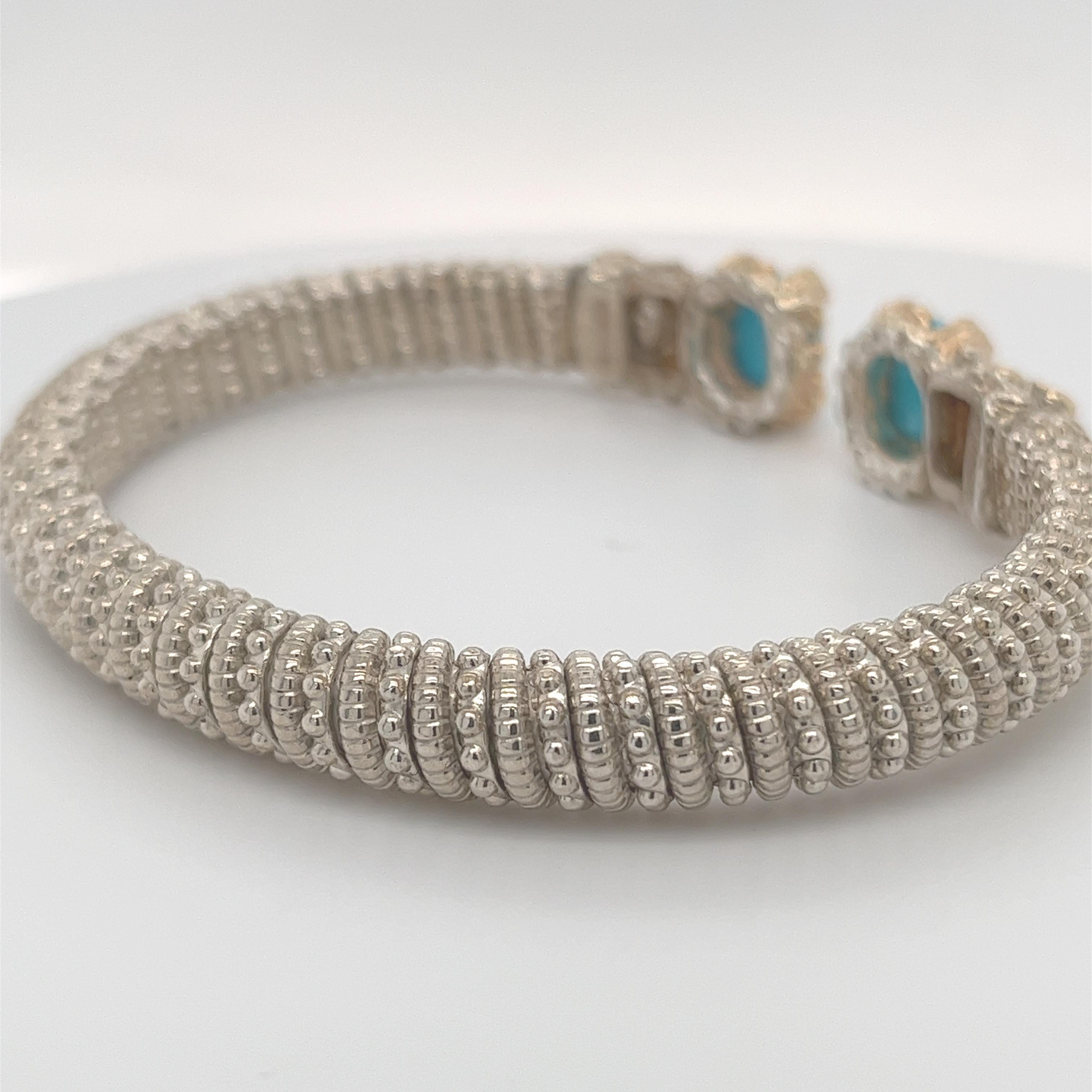 Vahan Open Bangle Bracelet Diamonds & Turquoise 14K Gold & Silver 6