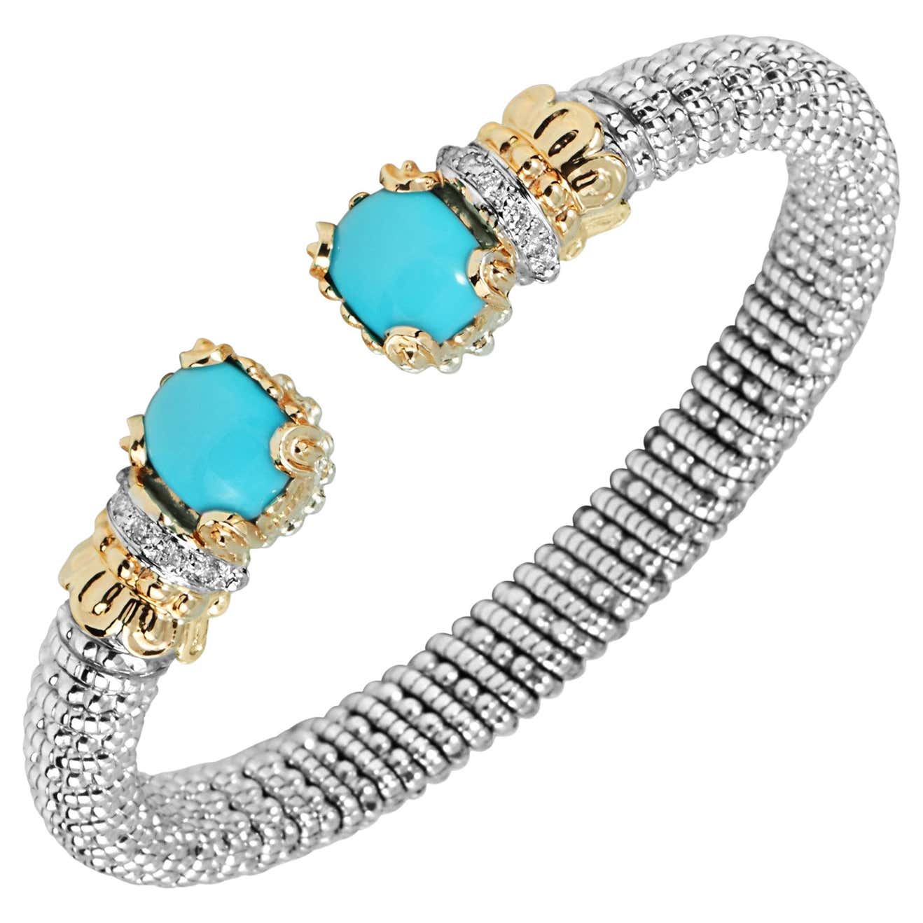 Vahan Open Bangle Bracelet Diamonds and Turquoise 14K Gold and Silver ...
