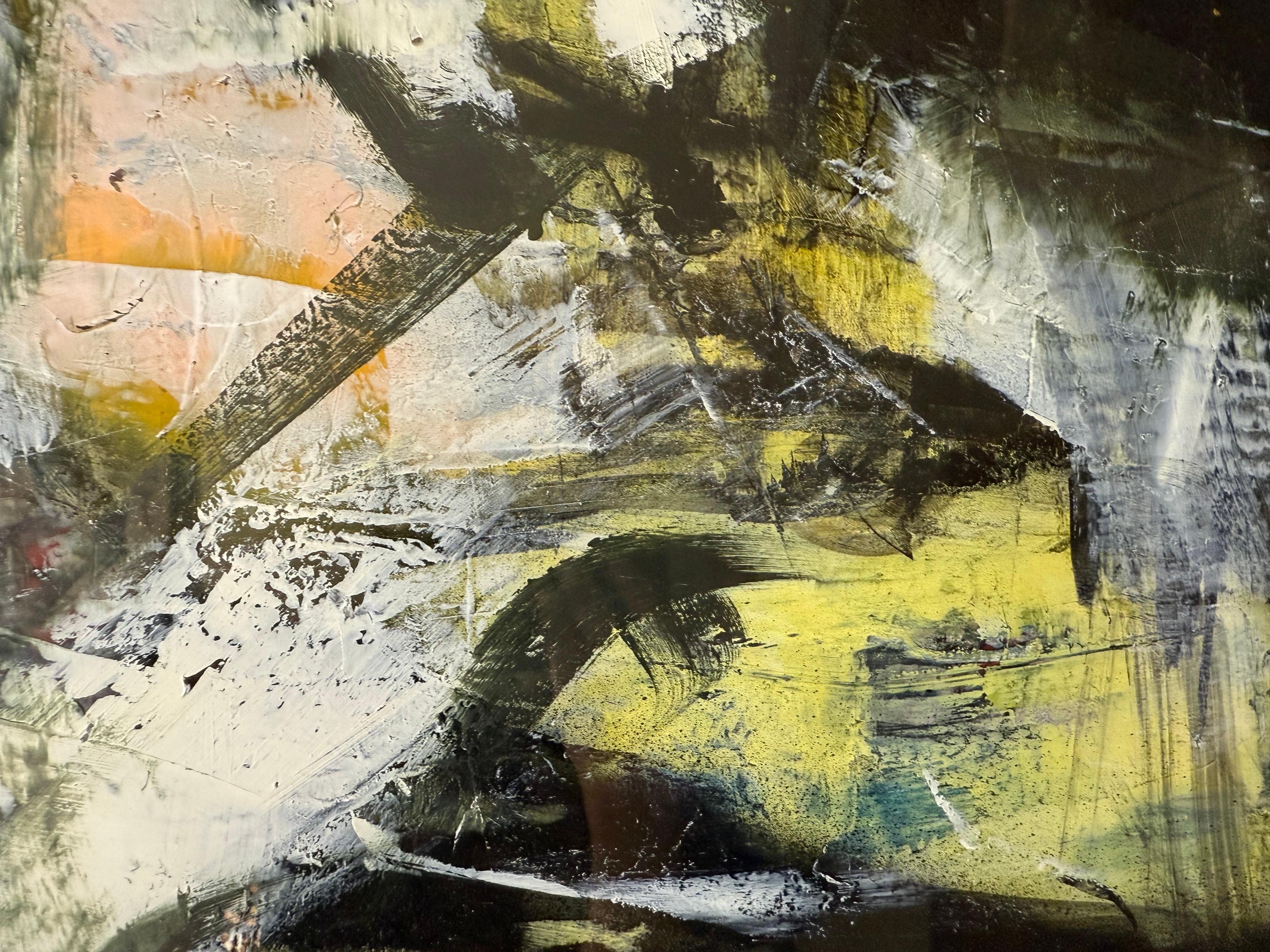 Pintura abstracta amarilla y negra de Vahan en venta 2
