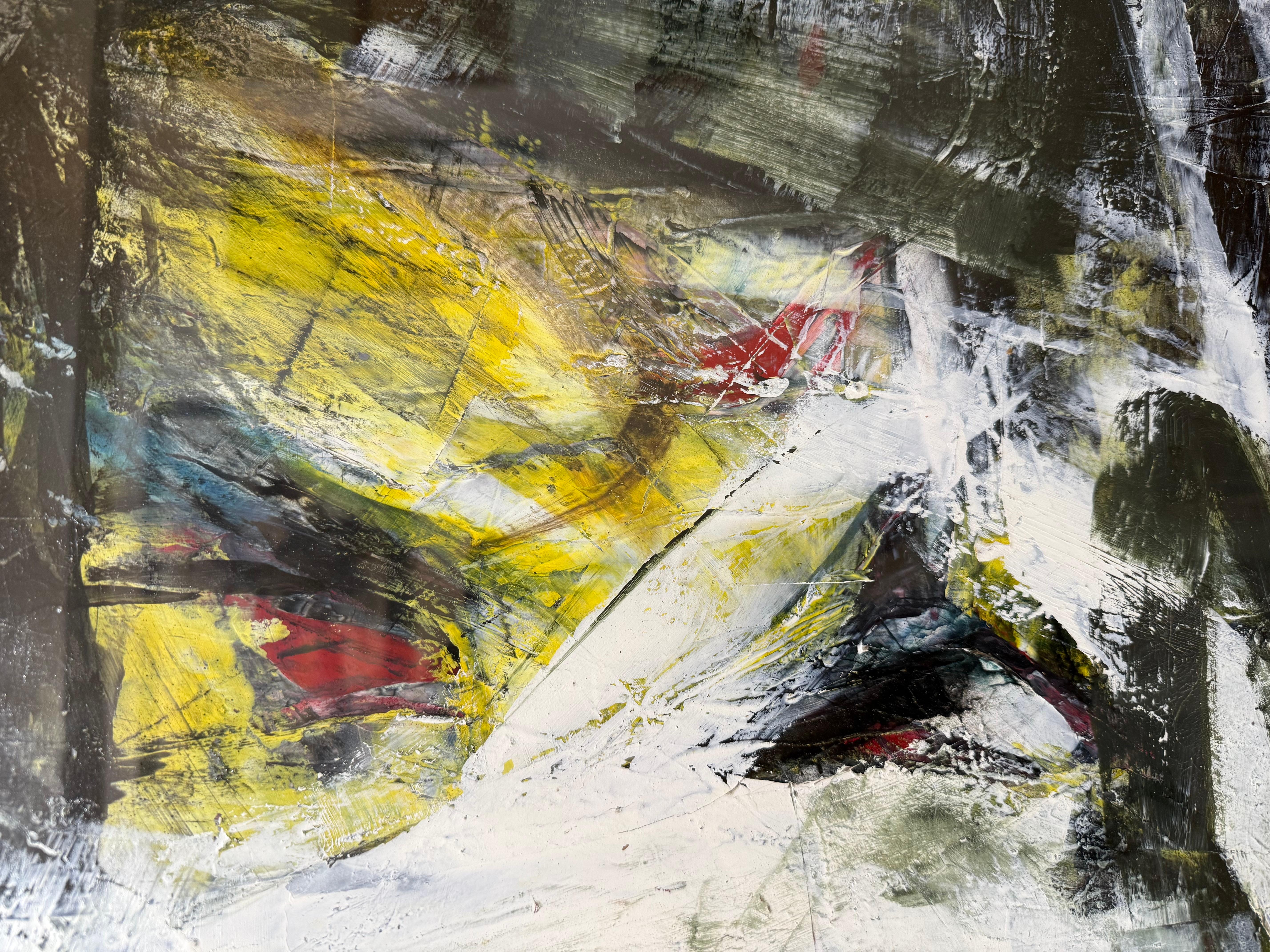 Pintura abstracta amarilla y negra de Vahan en venta 3