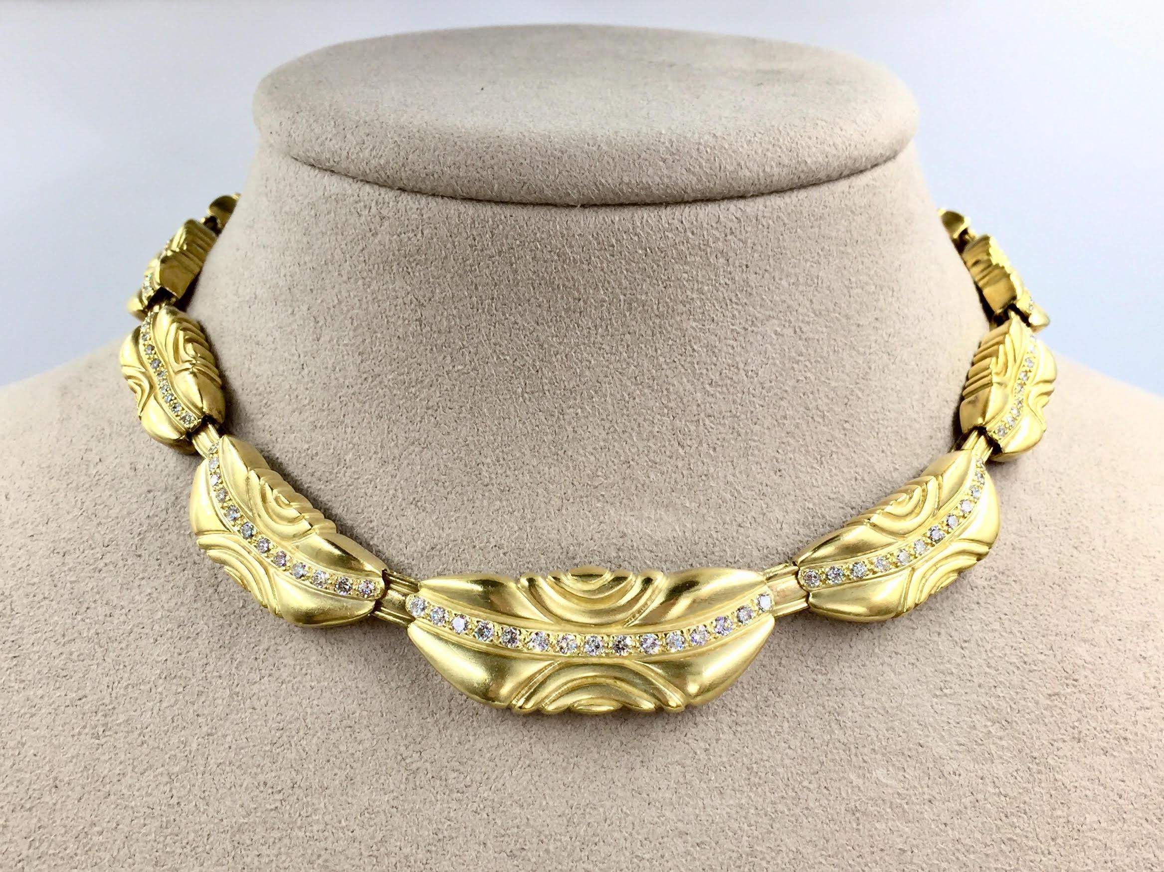 Authentic signed 18k Naltchayan yellow gold necklace. Done in a classic acid wash matte finish and swirl accents of Naltchayan design. Inspired by Greek, Byzantine and Turkish designs, Vahe Naltchayan jewelry is hand made in the USA. This necklace