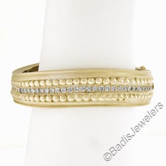 Vahe Naltchayan 18k Gold 2ctw Diamond Matte Wavy Beaded Wide Bangle Bracelet