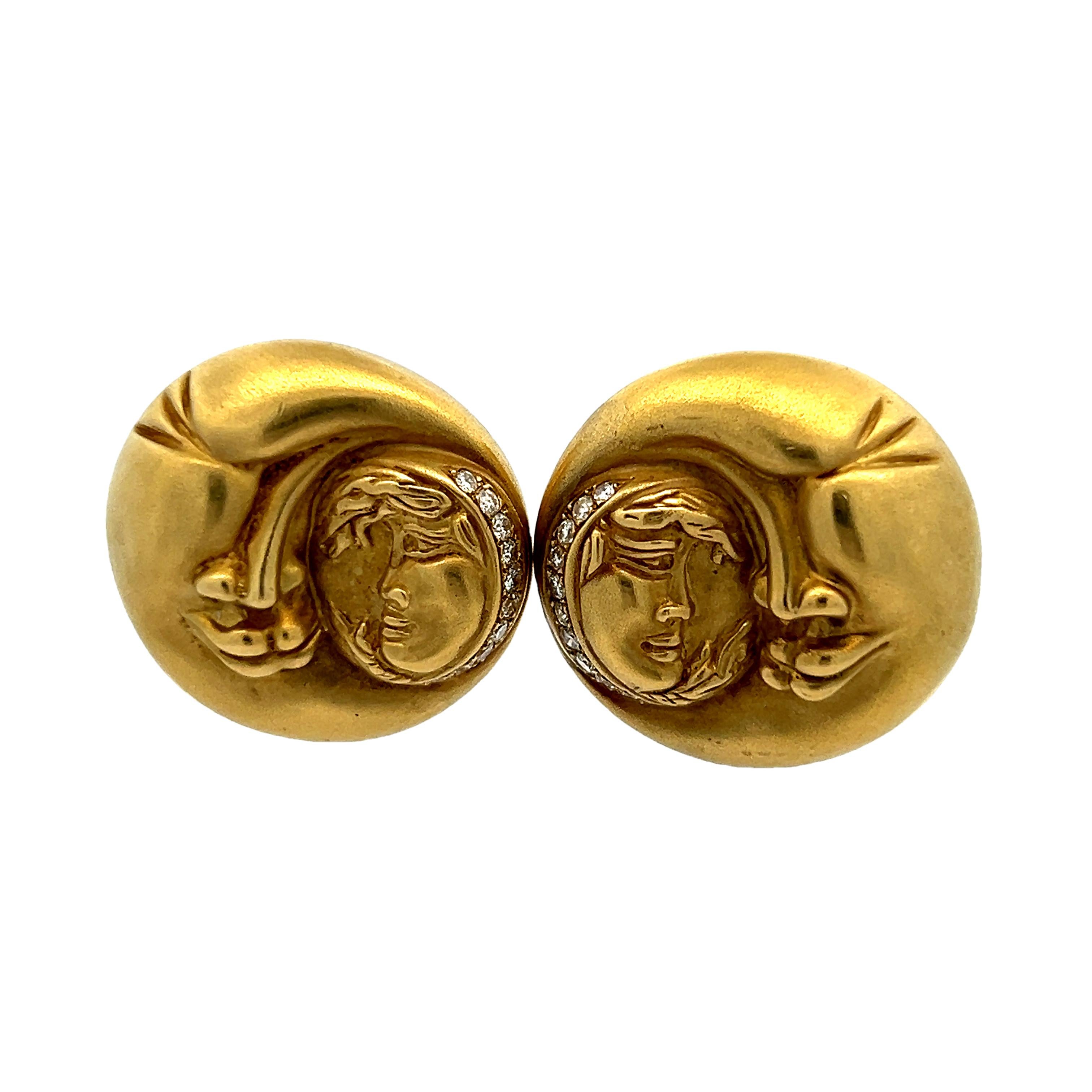 Vahe Naltchayan, orecchini a clip in oro giallo 18 carati con sole e luna, R-1994, con diamanti in vendita 3