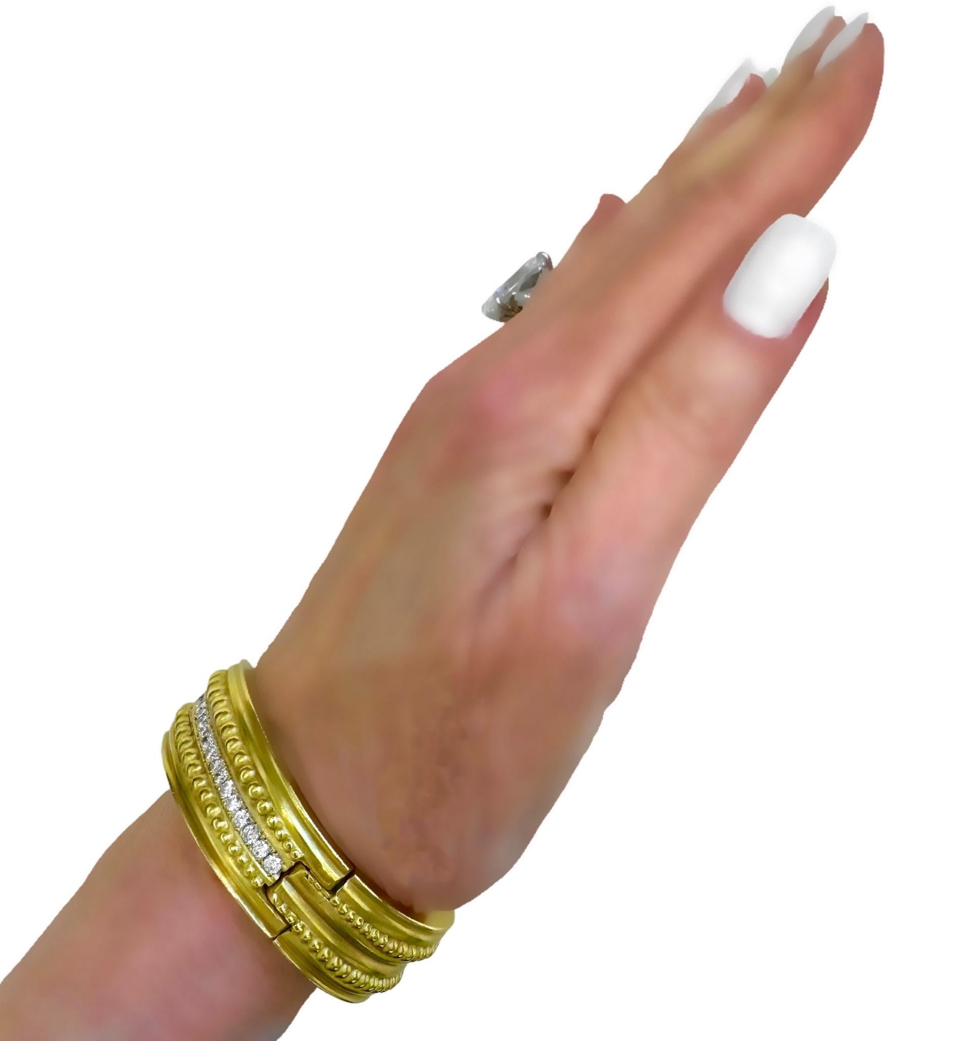 Vahe Naltchayan 18K Yellow Gold Wave Style Cuff Bracelet with Diamonds 7