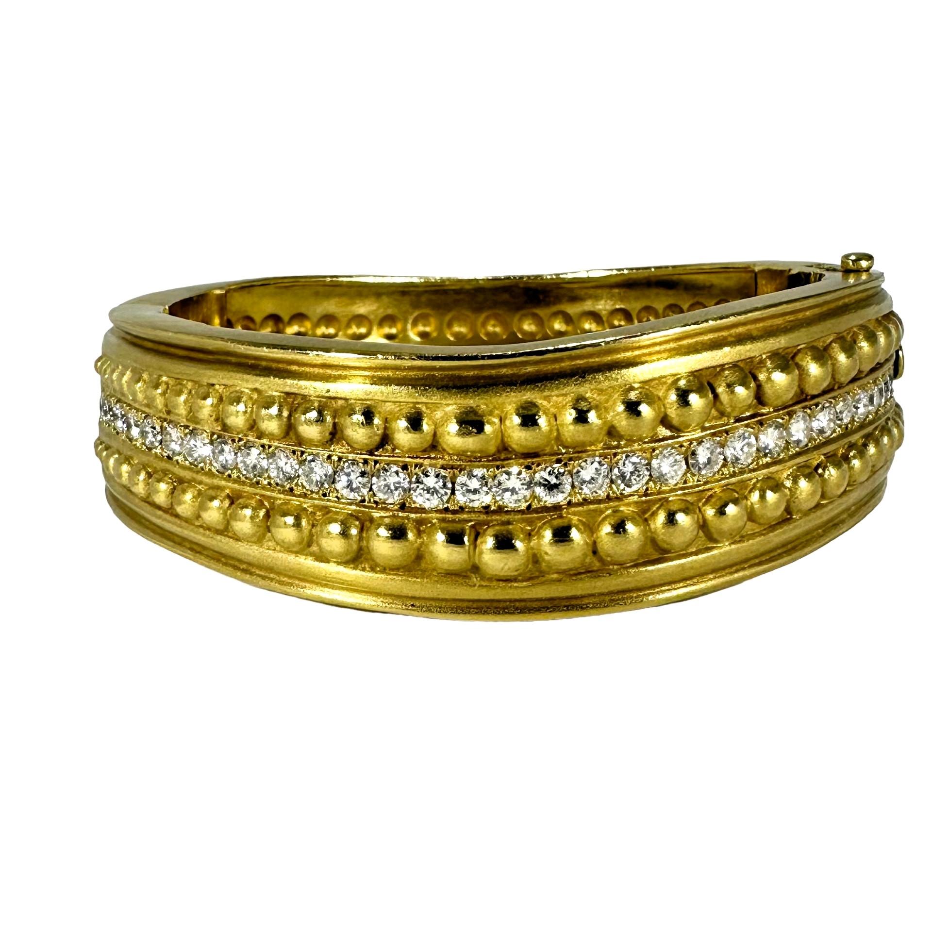 Women's or Men's Vahe Naltchayan 18K Yellow Gold Wave Style Cuff Bracelet with Diamonds