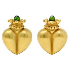 Vahe Naltchayan Diopside 18 Karat Gold Crown Heart Earrings
