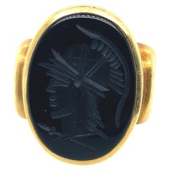 Vintage Vahe Naltchayan Onyx Intaglio Warrior Gold Ring