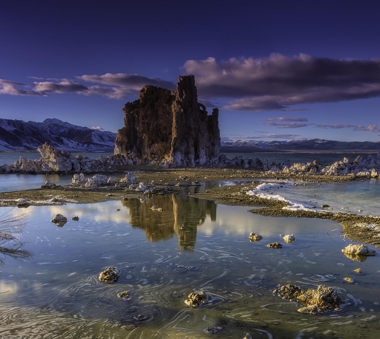 Title:    South Tufa Swirls
    Location: Mono Lake, California
    Edition: 2 of 5, signed by artist
    Description: The shoreline of the lake is never the same... The wind-whipped water forms swirling pools, deposits layers of fluffy froth on the