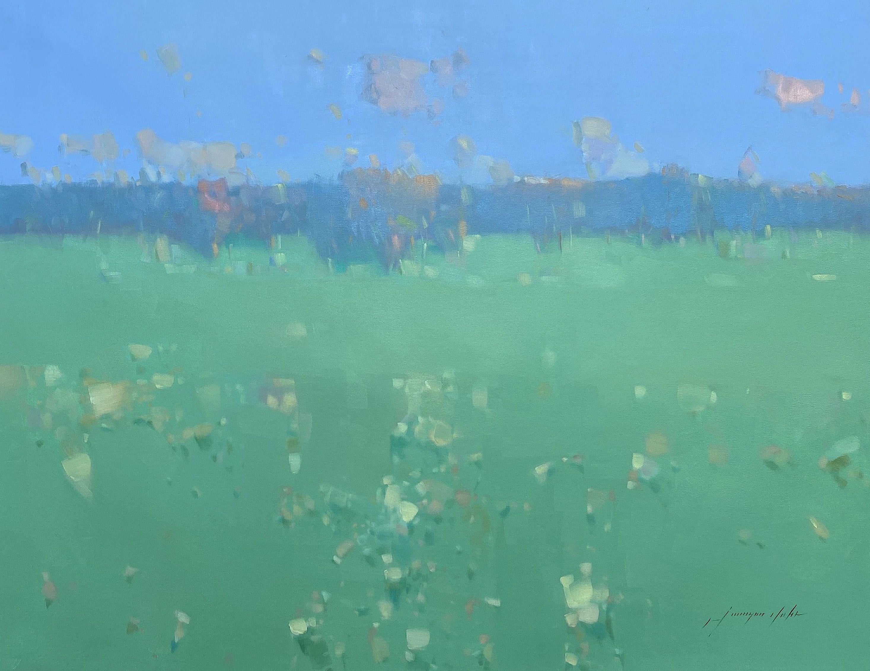 Vahe  Yeremyan  Landscape Painting - Cobalt Field, Painting, Oil on Canvas