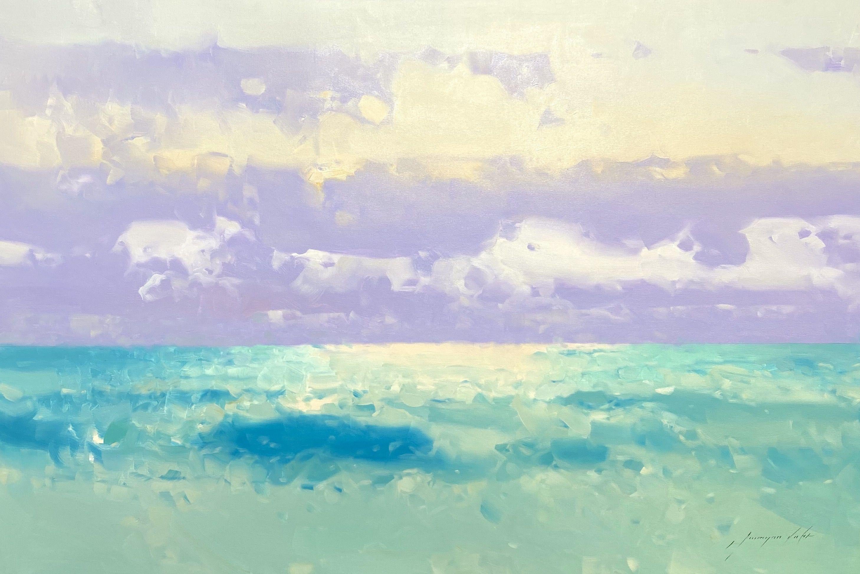 Artist: Vahe Yeremyan   Work: Original Oil Painting, Handmade Artwork, One of a Kind   Medium: Oil on Canvas   Year: 2021  Style: Impressionism,   Subject: Turquoise Ocean,  Size: 30" x 45" x 1'' inch, 76x114x3 cm,   Unframed, Stretched on Wooden