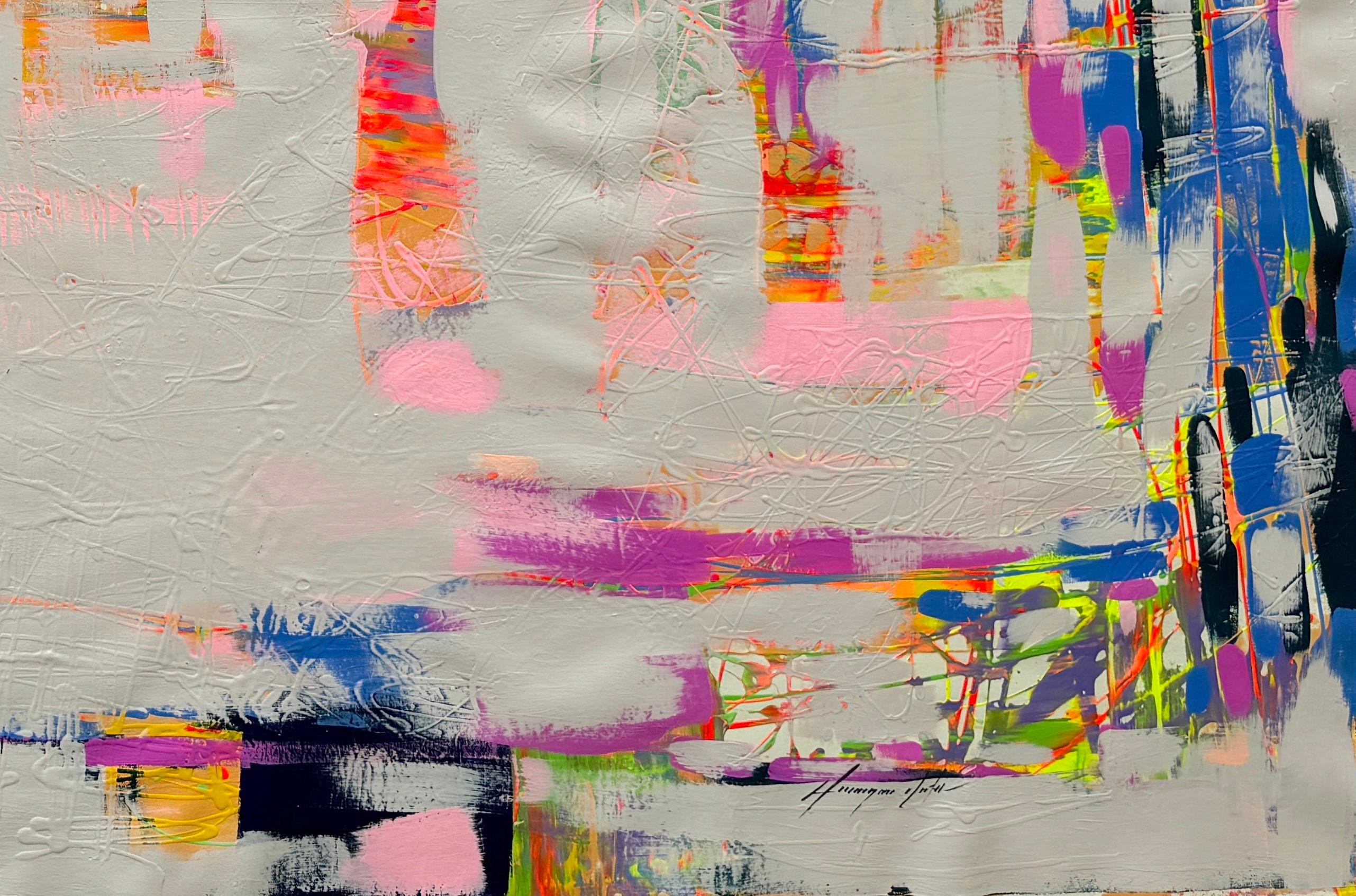 Abstraktes Originalgemälde „Adrift 3“, großformatig, hängefertig (Beige), Abstract Painting, von Vahe Yeremyan