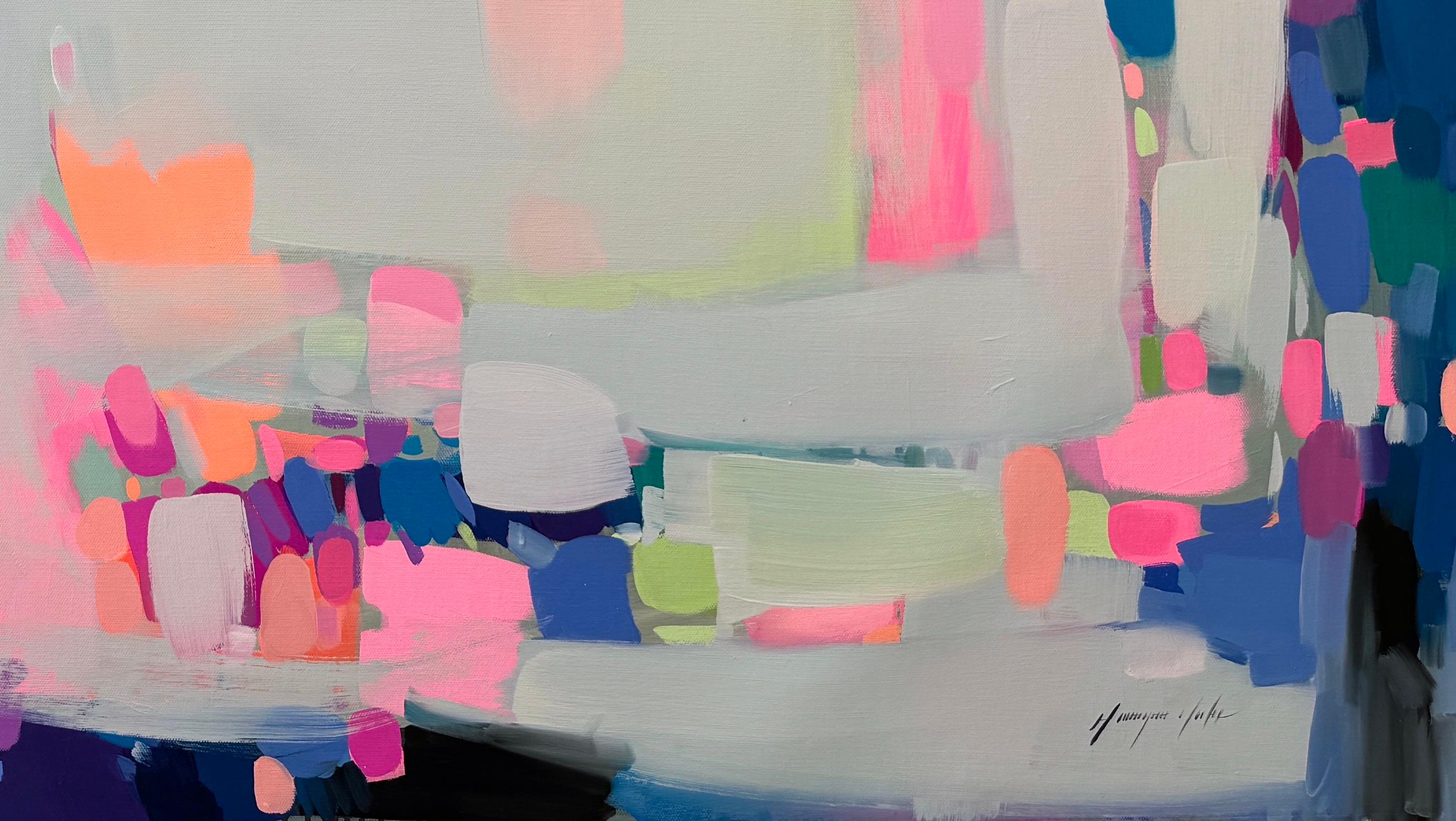 Adrift, Pittura astratta ad olio originale di grandi dimensioni, pronta da appendere - Abstract Painting Grigio di Vahe Yeremyan