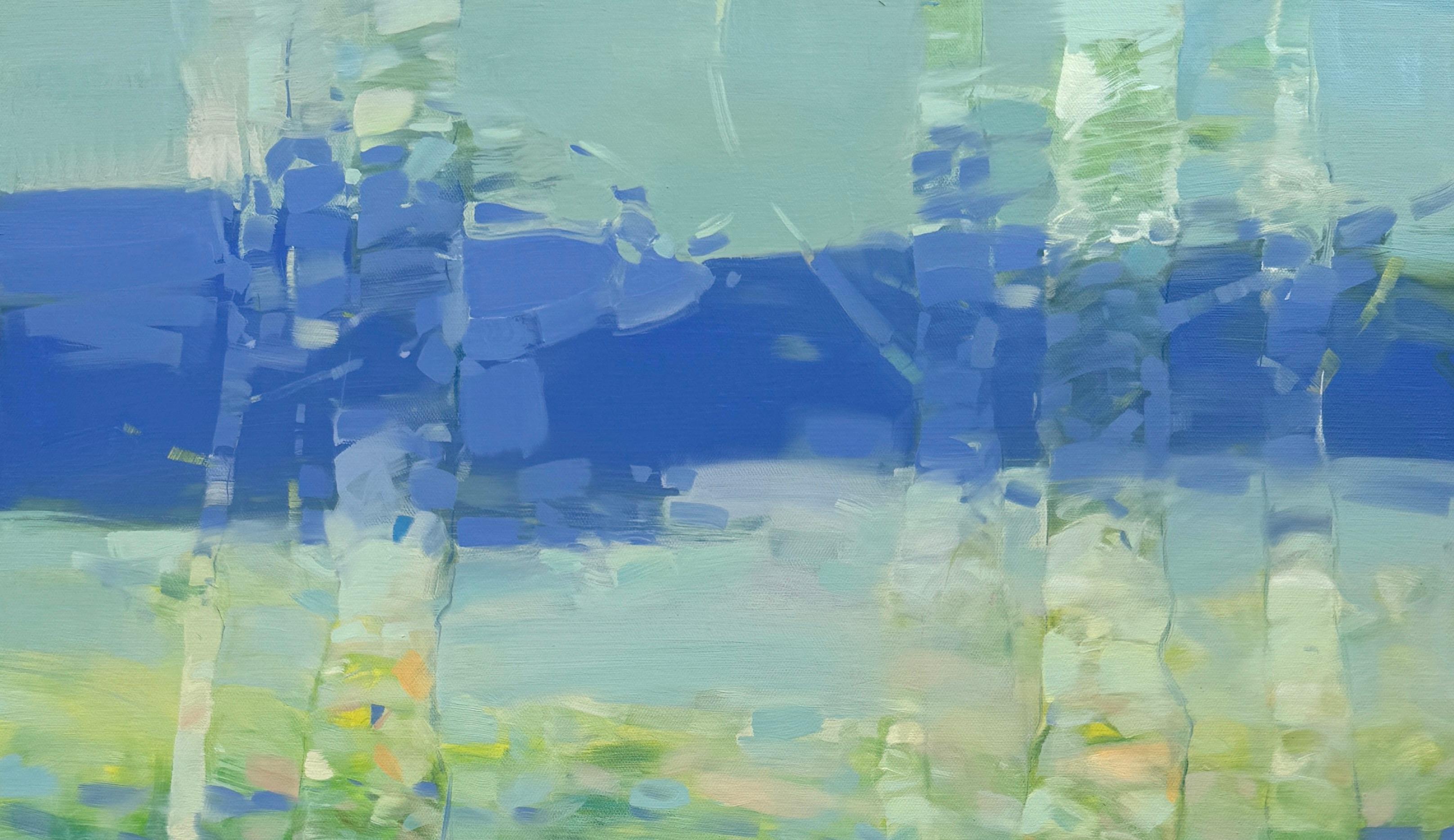 Afterglow, Paesaggio, Pittura ad olio originale, Pronta da appendere, Impressionismo - Landscape Painting Blu di Vahe Yeremyan