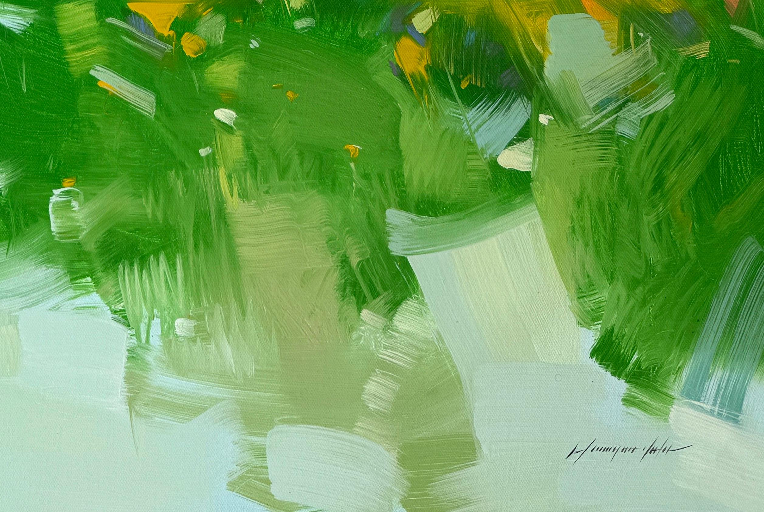 Veduta alpina, Pittura ad olio originale, pronta da appendere - Landscape Painting Blu di Vahe Yeremyan