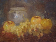 Äpfel mit Trauben, Original-Ölgemälde, Unikat