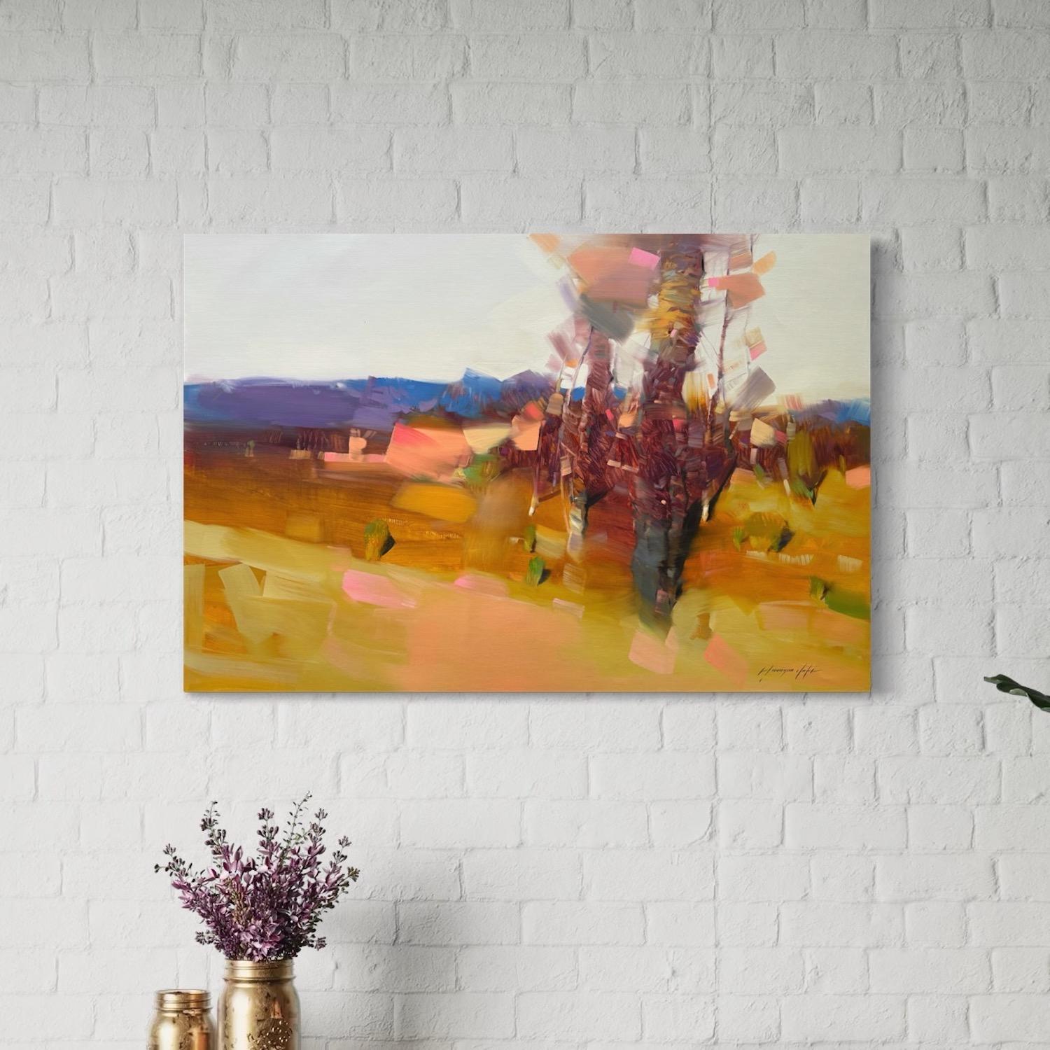 Paesaggio del boschetto d'autunno Impressionismo Pittura a olio originale, pronta da appendere - Painting di Vahe Yeremyan