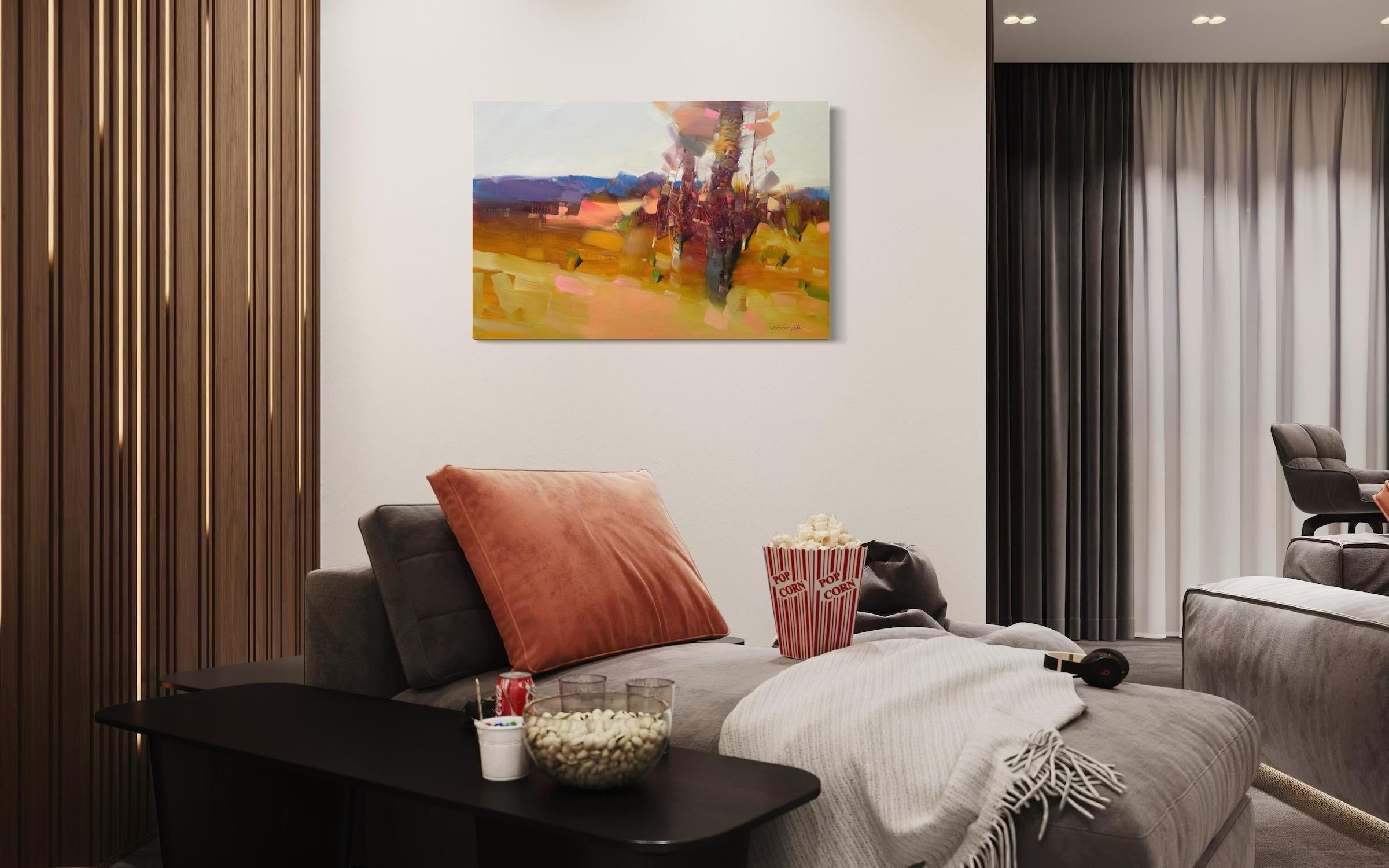 Paesaggio del boschetto d'autunno Impressionismo Pittura a olio originale, pronta da appendere in vendita 1