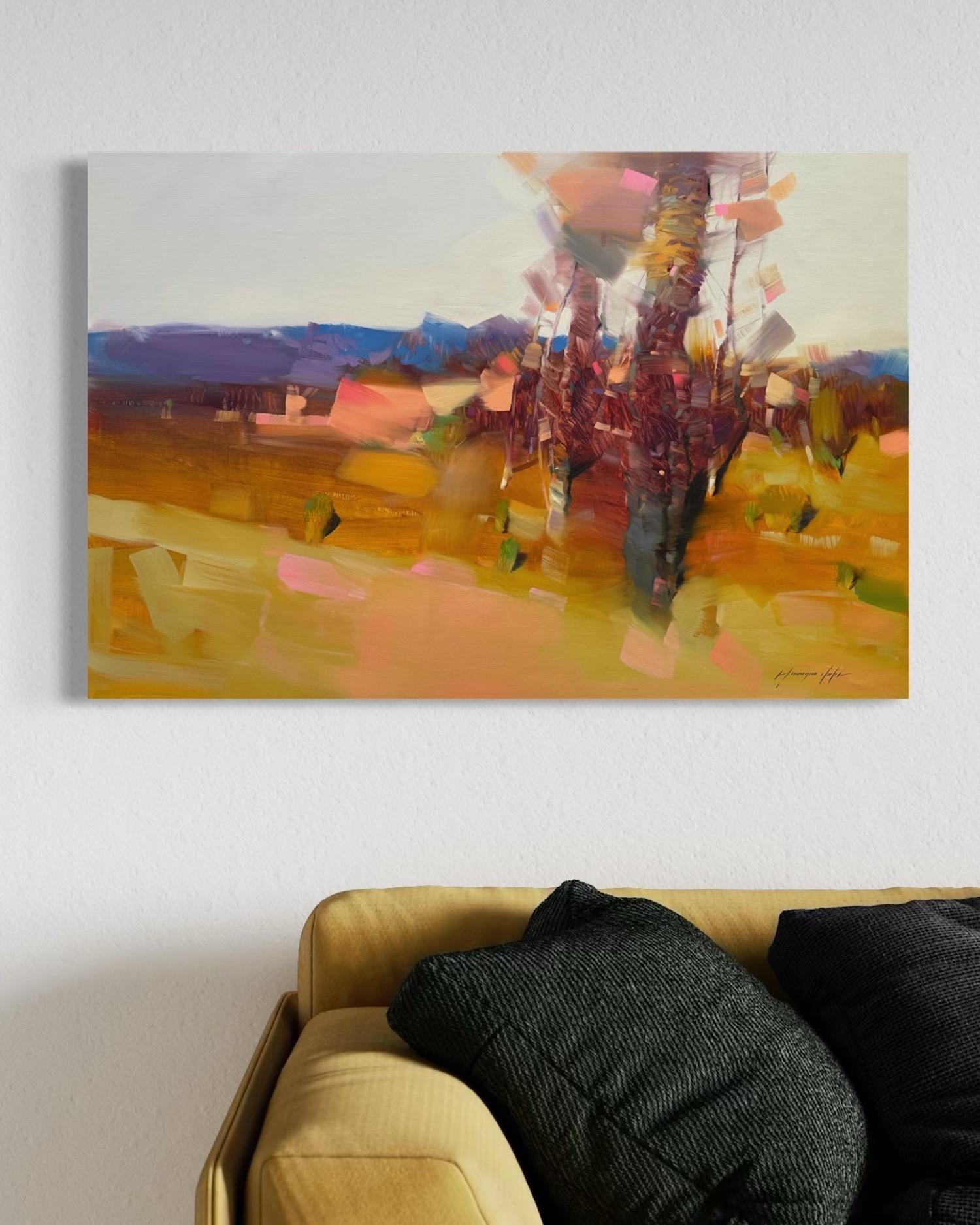 Paesaggio del boschetto d'autunno Impressionismo Pittura a olio originale, pronta da appendere in vendita 2