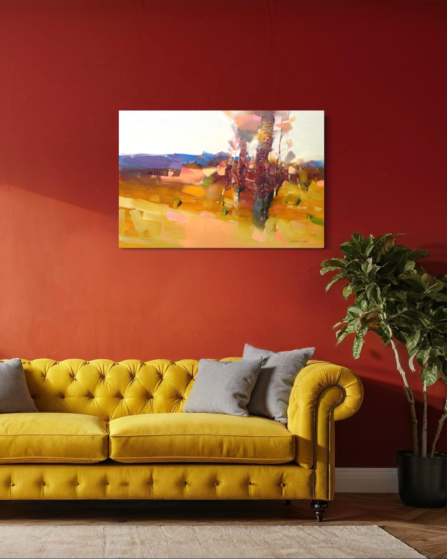 Paesaggio del boschetto d'autunno Impressionismo Pittura a olio originale, pronta da appendere in vendita 3