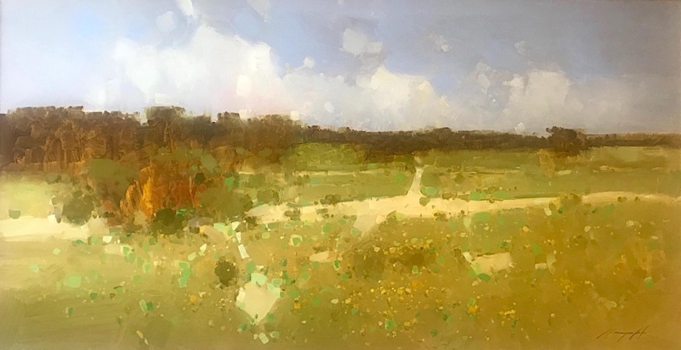 Vahe Yeremyan Landscape Painting - Autumn Meadow Original Oil Painting, Handmade Artwork, Framed