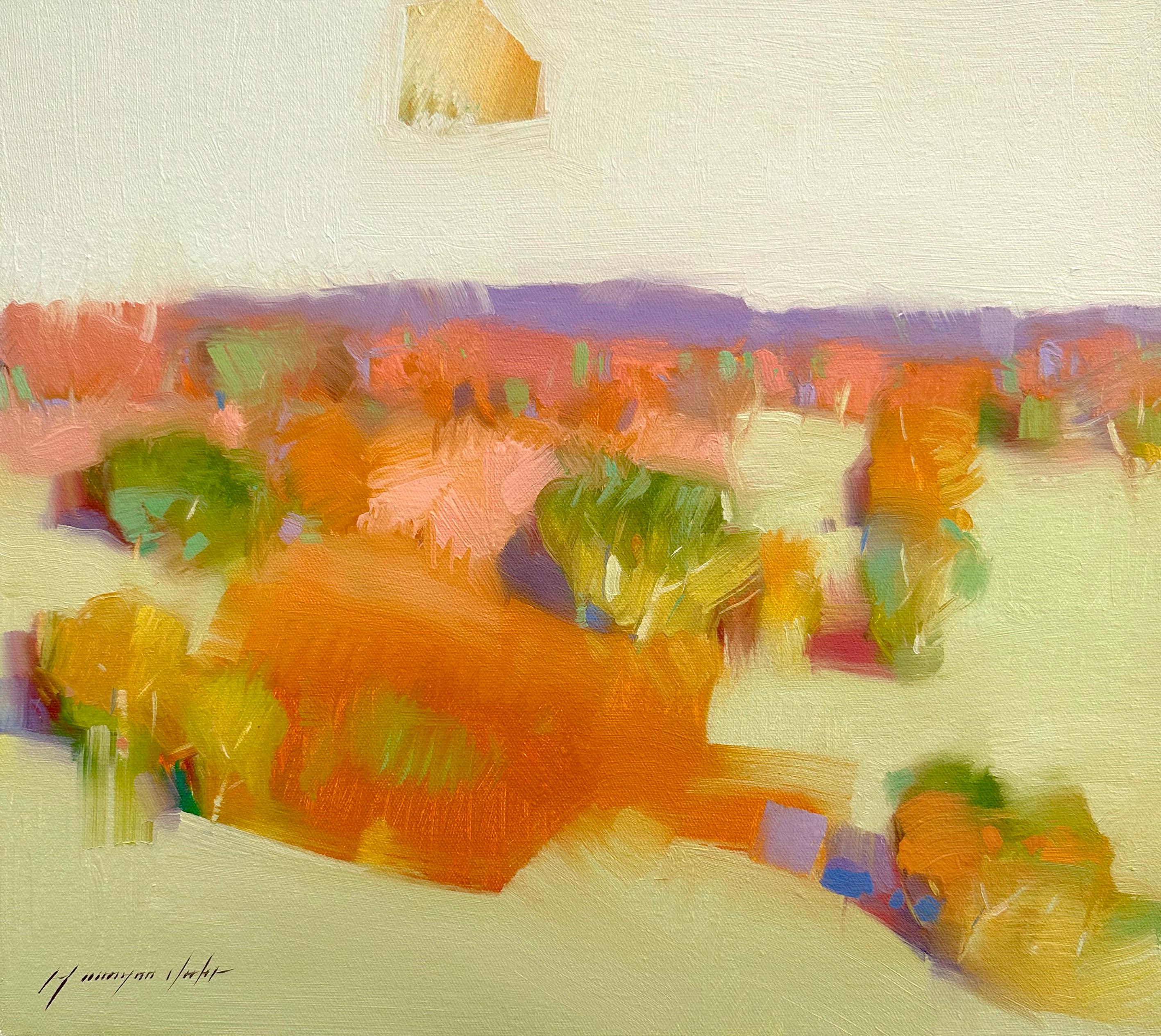 Vahe Yeremyan Landscape Painting – Herbst, Abstrakte Landschaft, Original-Ölgemälde in Öl, hängefertig