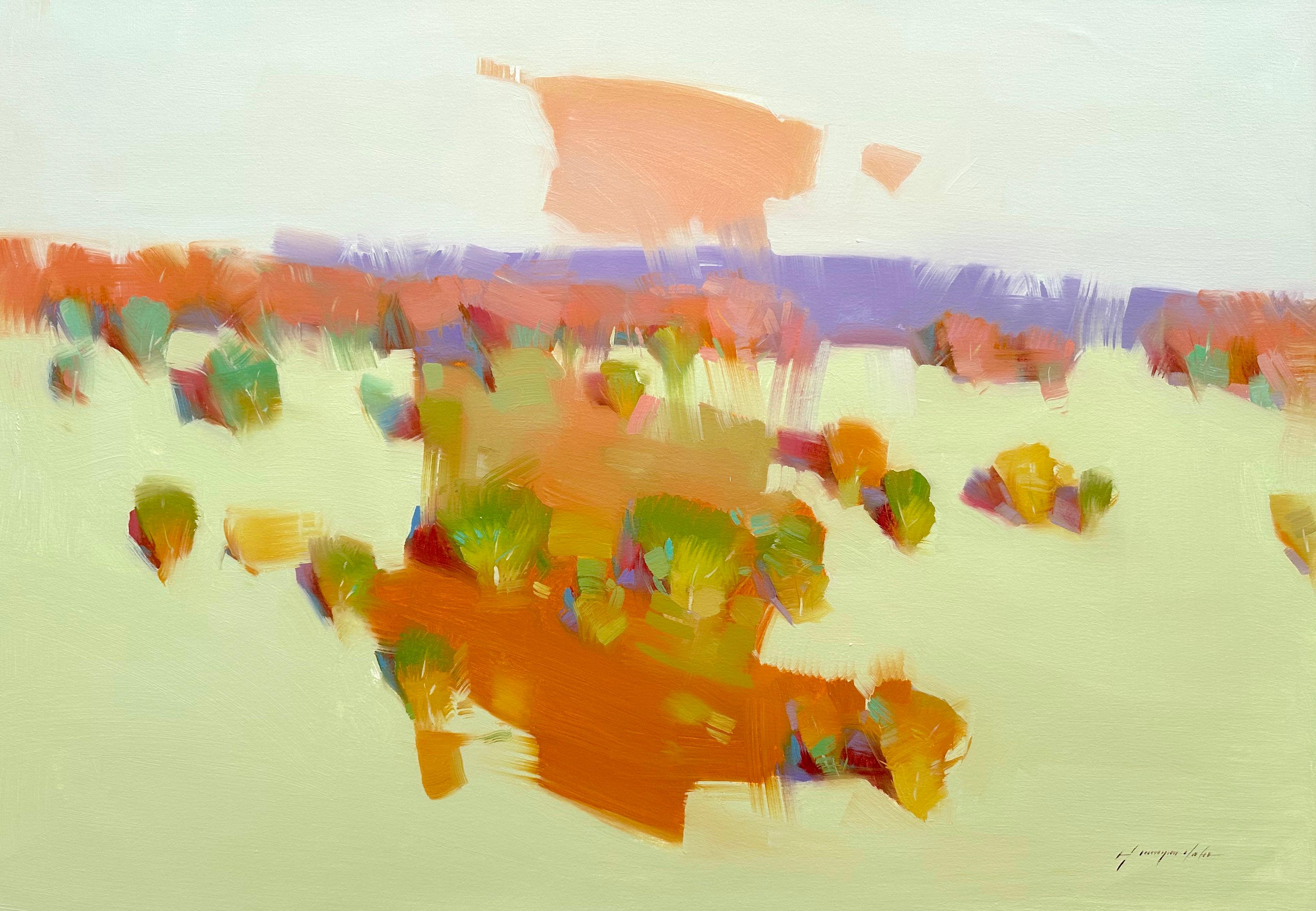 Landscape Painting di Vahe Yeremyan - Vibrazioni d'autunno, Paesaggio astratto, Pittura ad olio originale, pronta da appendere