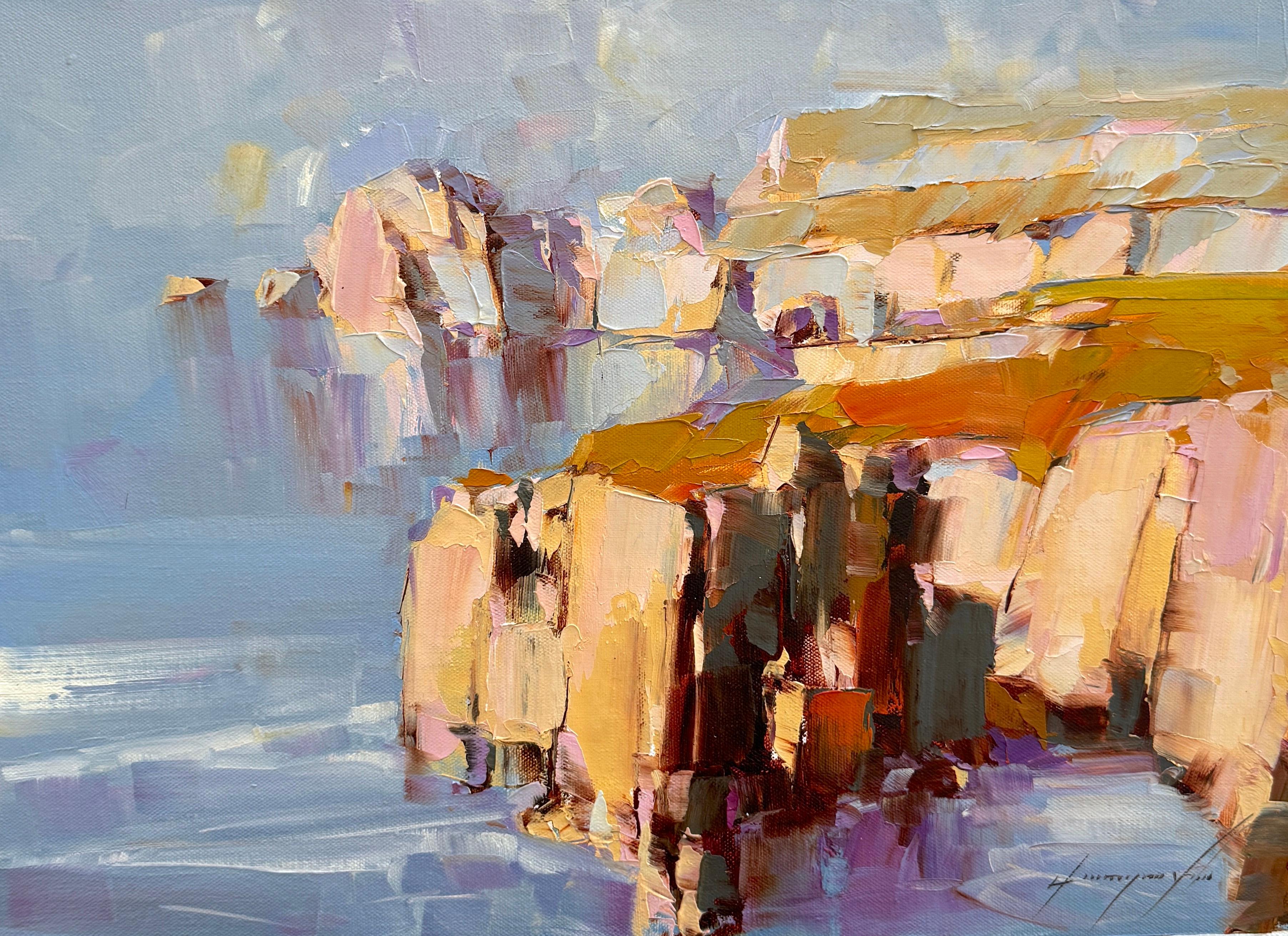 Landscape Painting di Vahe Yeremyan - Bay Cliffs, Impressionismo Pittura ad olio originale, pronta da appendere