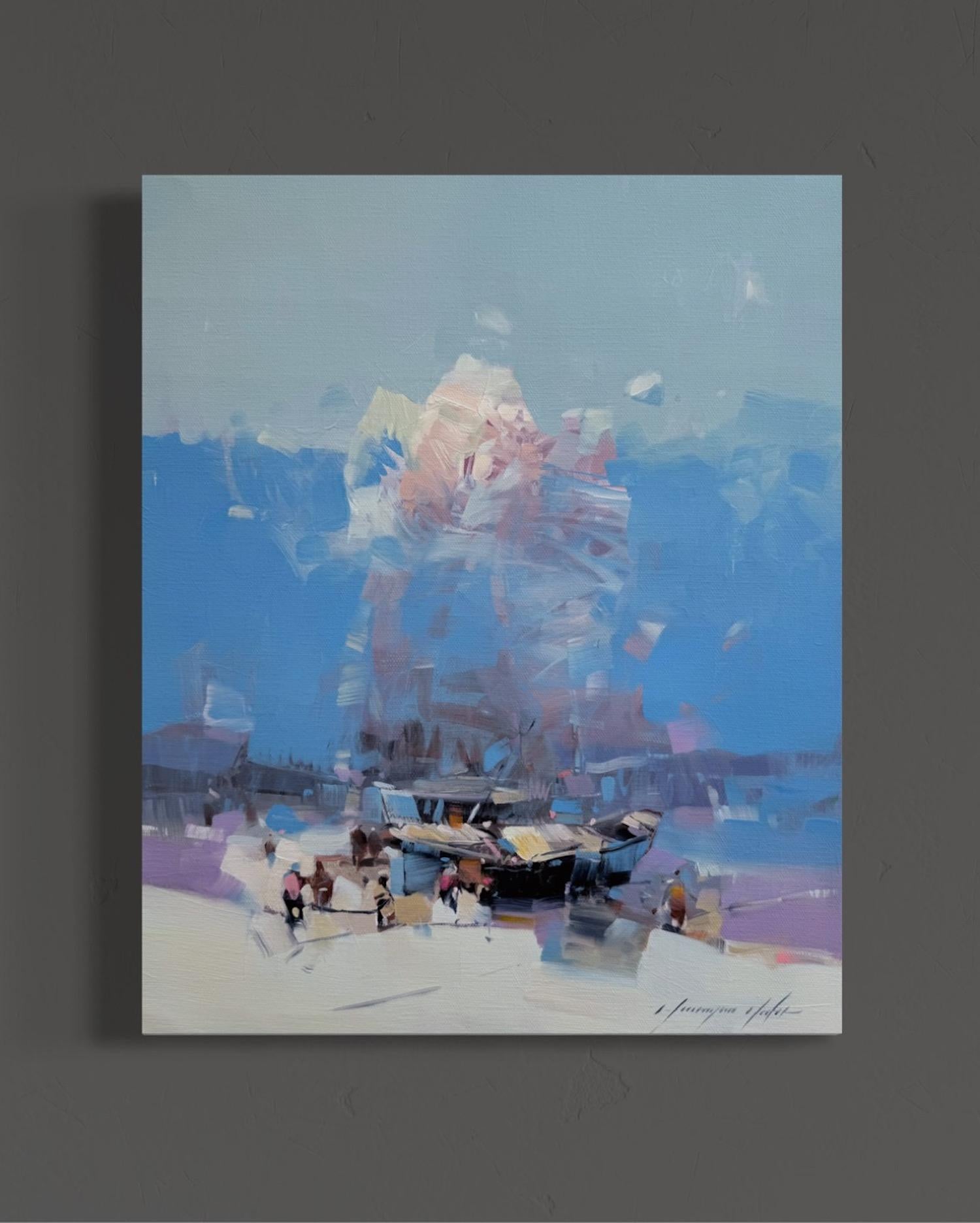 Impressionismo costiero della baia Pittura ad olio originale, pronta da appendere - Painting di Vahe Yeremyan