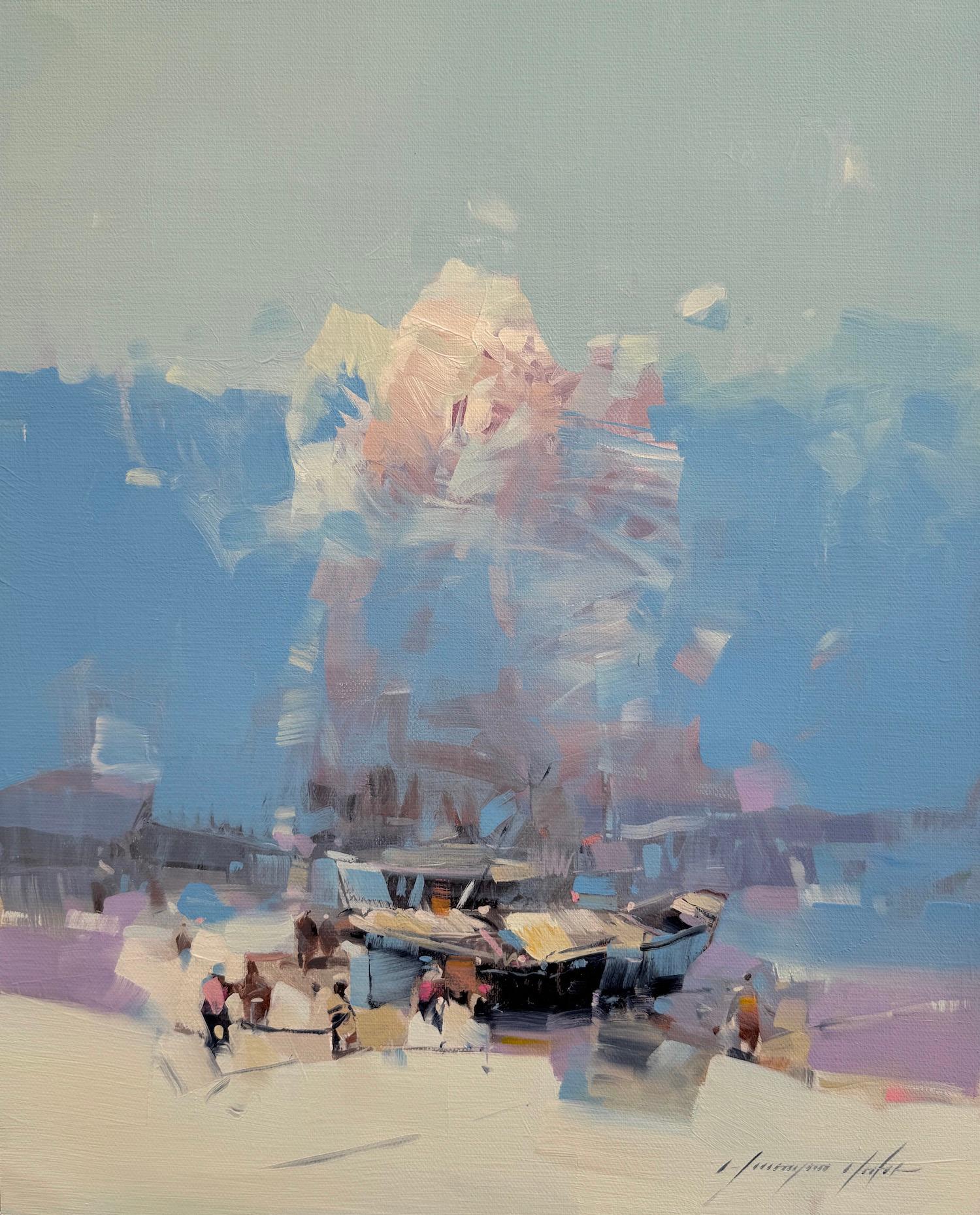 Impressionismo costiero della baia Pittura ad olio originale, pronta da appendere