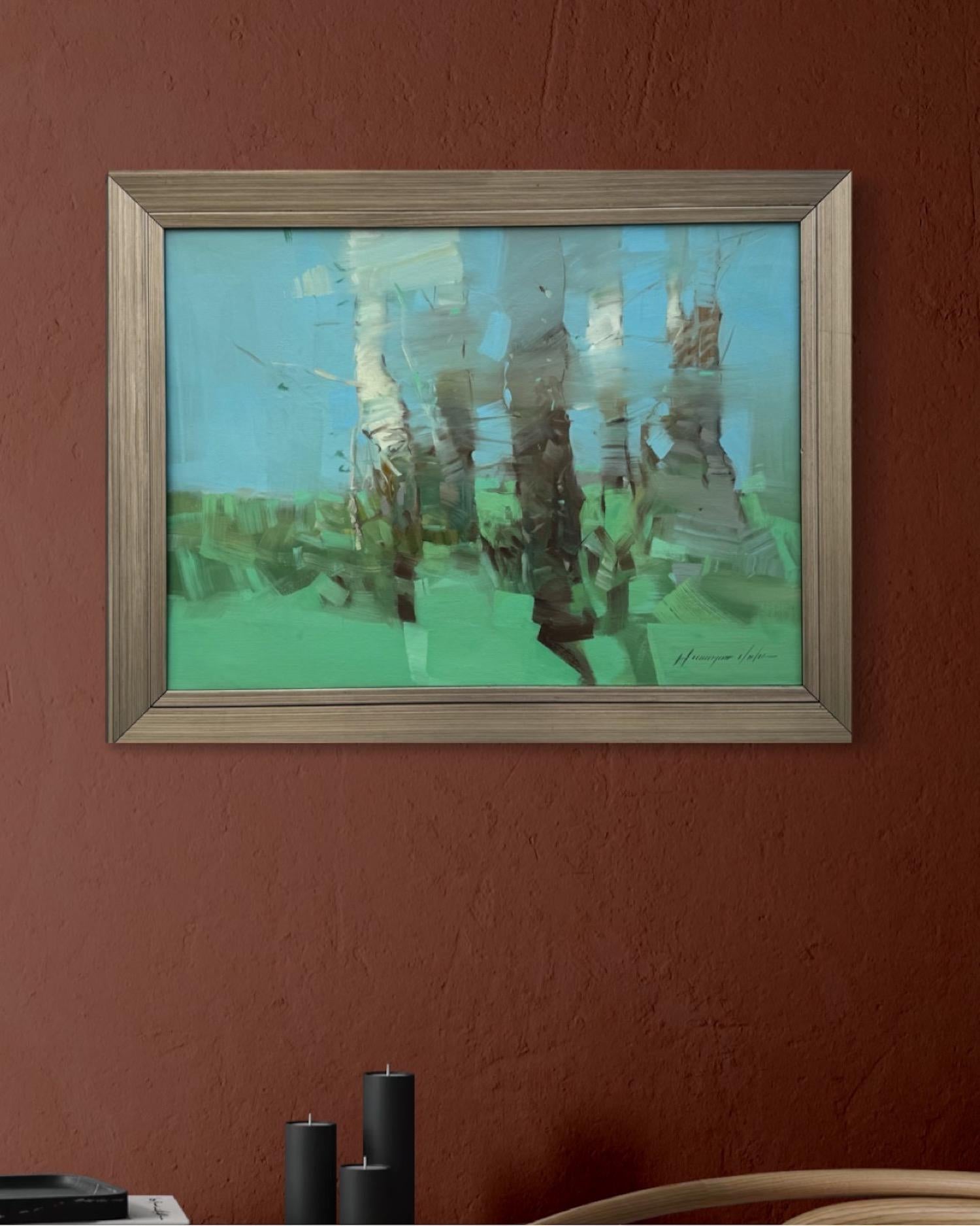 Bouleaux en cobalt Paysage Impressionnisme Peinture originale prête à accrocher en vente 2