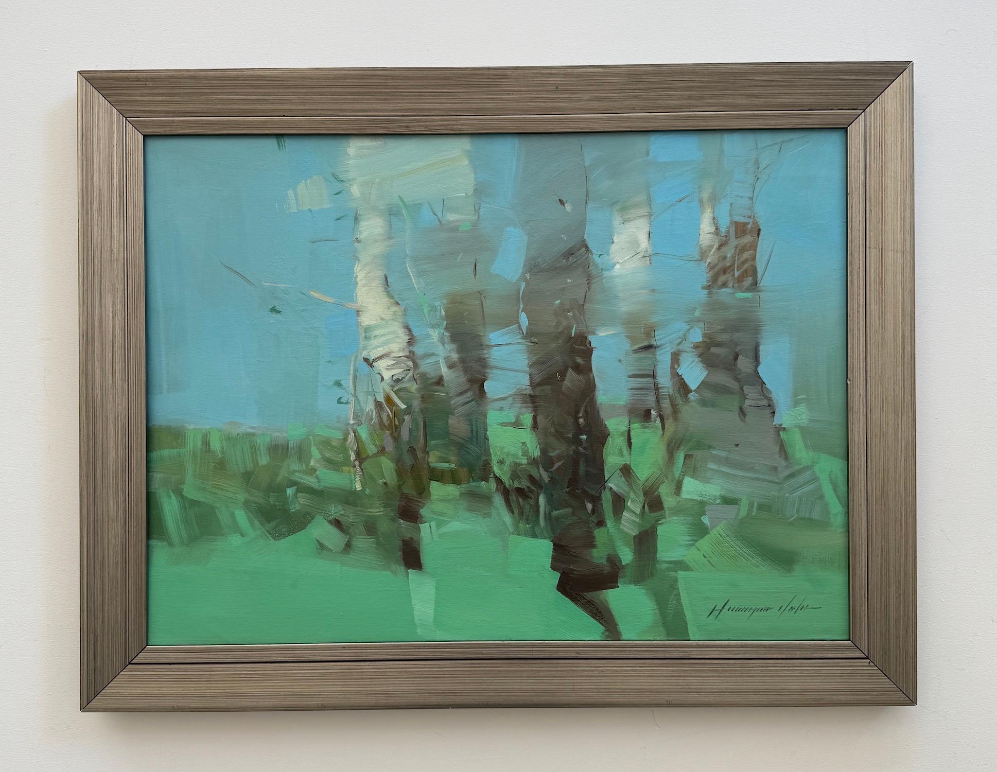 Bouleaux en cobalt Paysage Impressionnisme Peinture originale prête à accrocher en vente 4